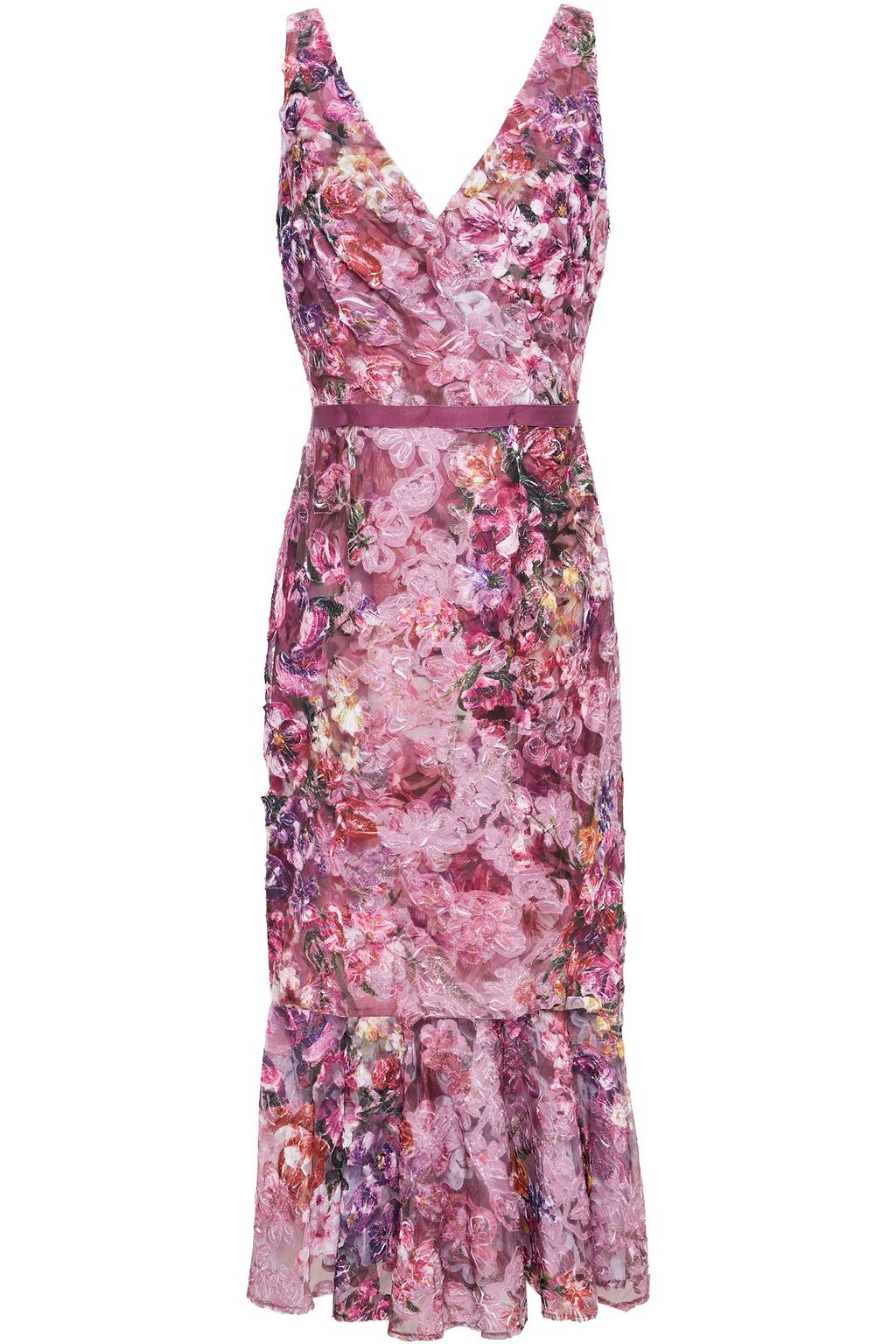 Lilac Fluted Embroidered Tulle Midi Dress Sale Up To 70 Off The Outnet Marchesa Notte The Outnet
