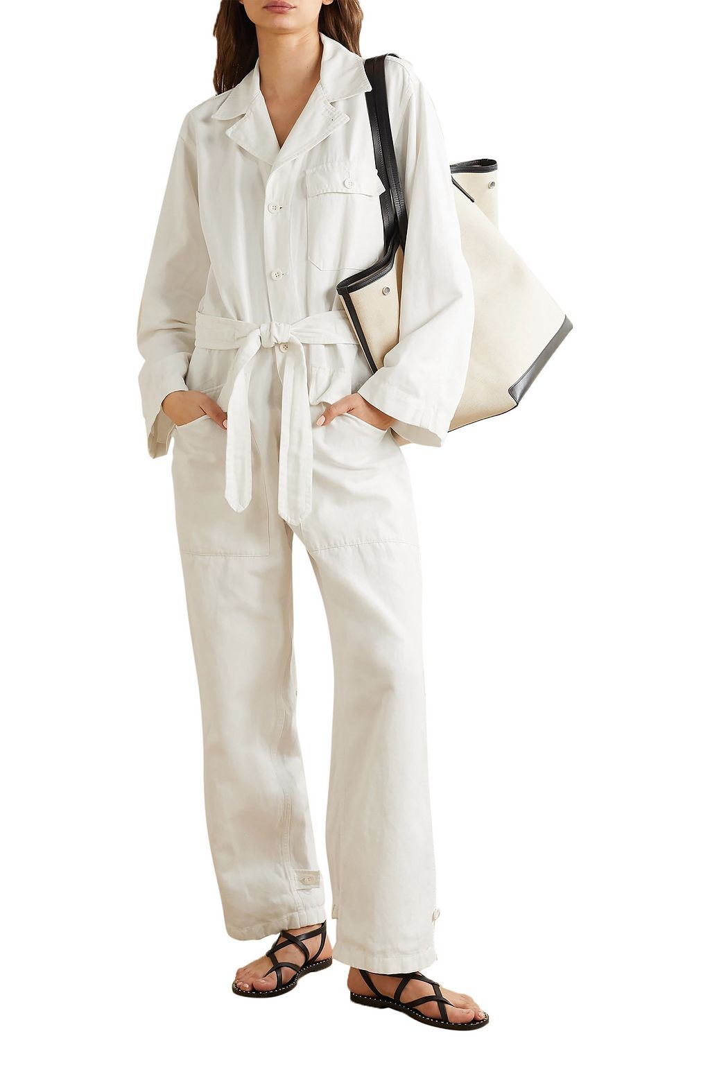 NILI LOTAN Aria belted cotton and linen-blend twill jumpsuit