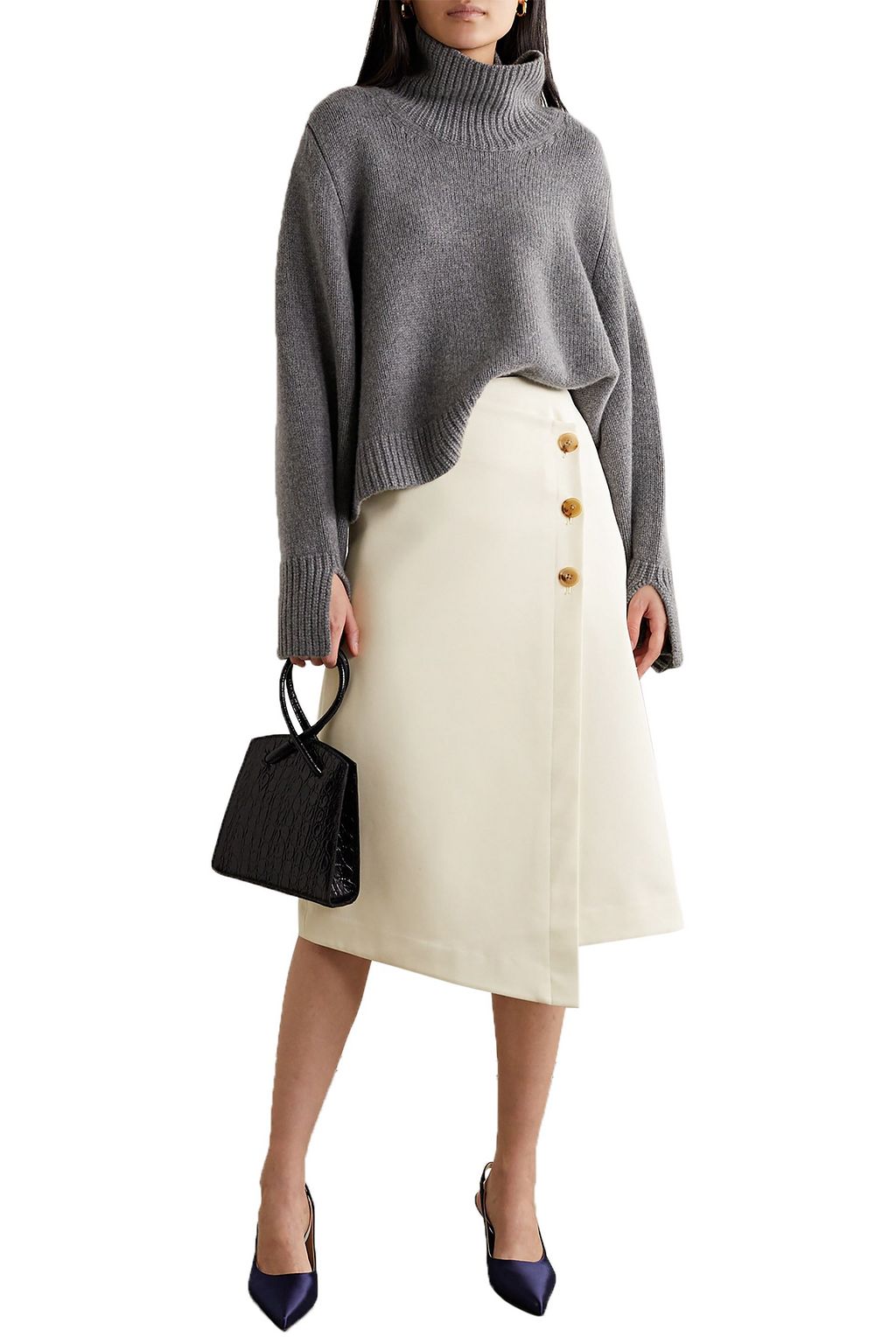 CO Asymmetric cotton and wool-blend wrap skirt