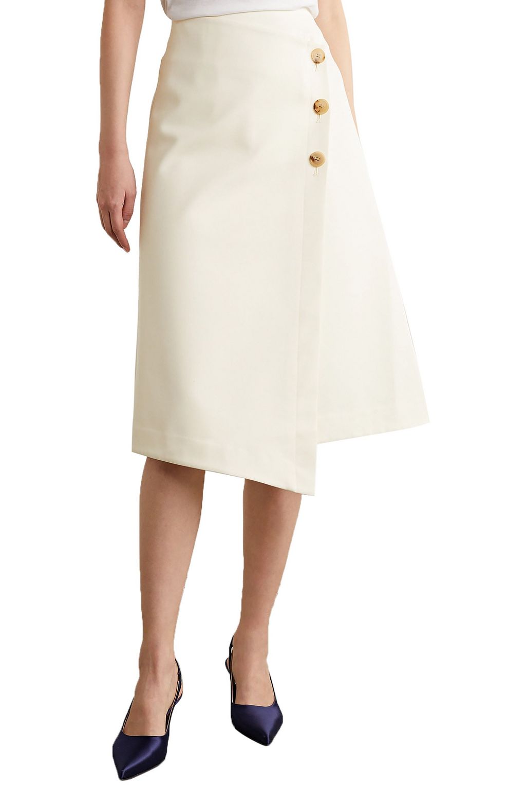 CO Asymmetric cotton and wool-blend wrap skirt