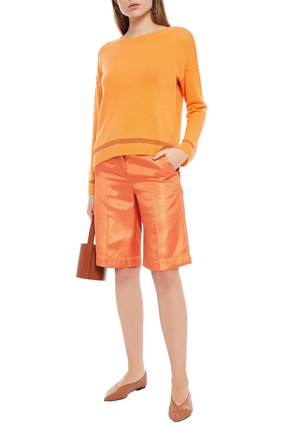 Charli Amber Metallic Cashmere Jumper In Orange