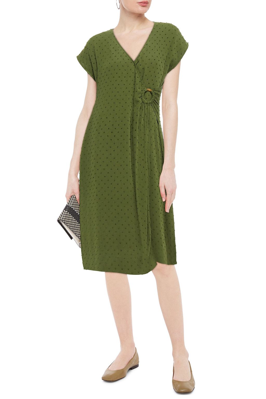 CHARLI Wrap-effect fil coupé gauze midi dress