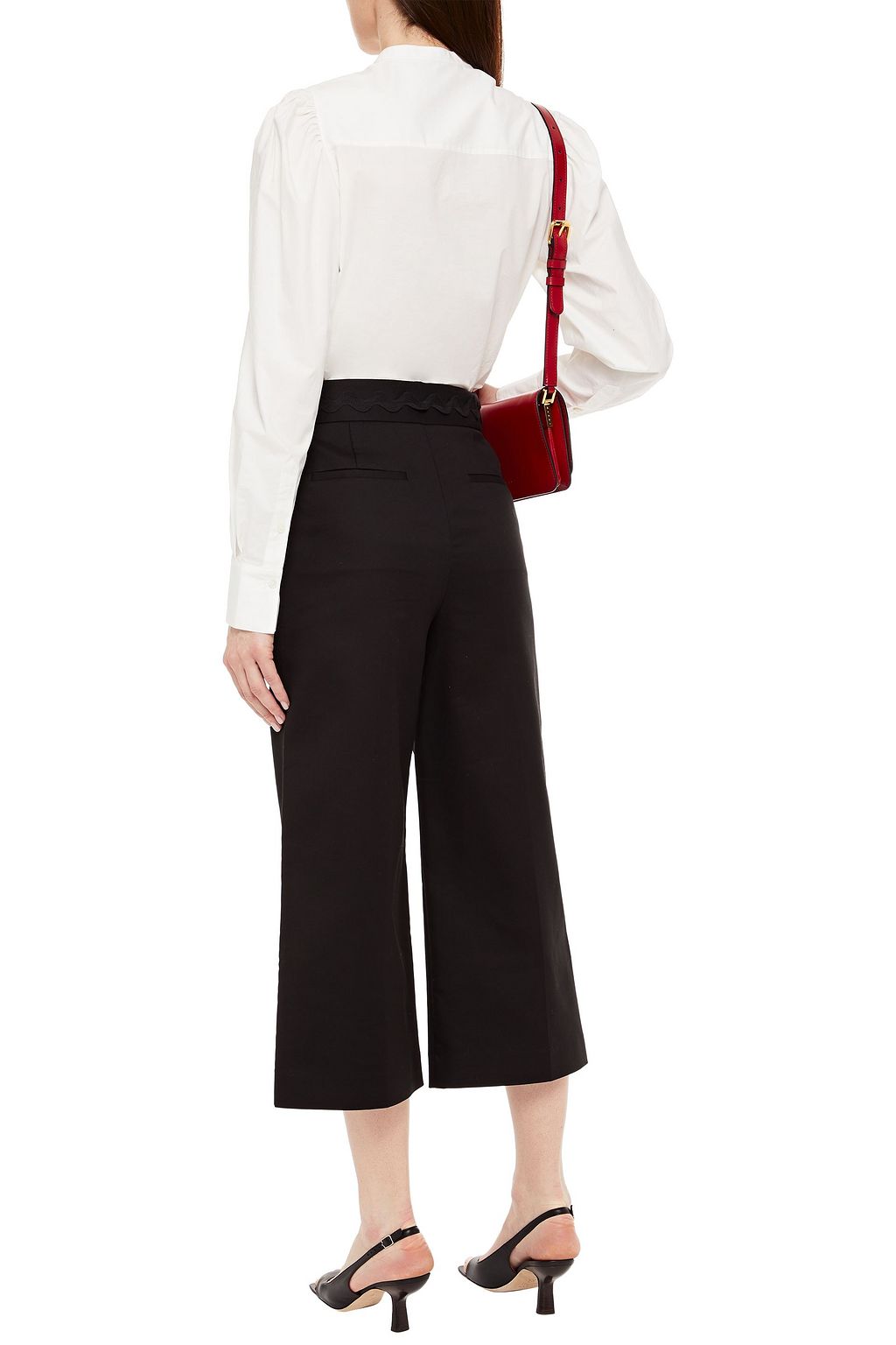 REDVALENTINO Cropped rickrack-trimmed cotton-blend wide-leg pants