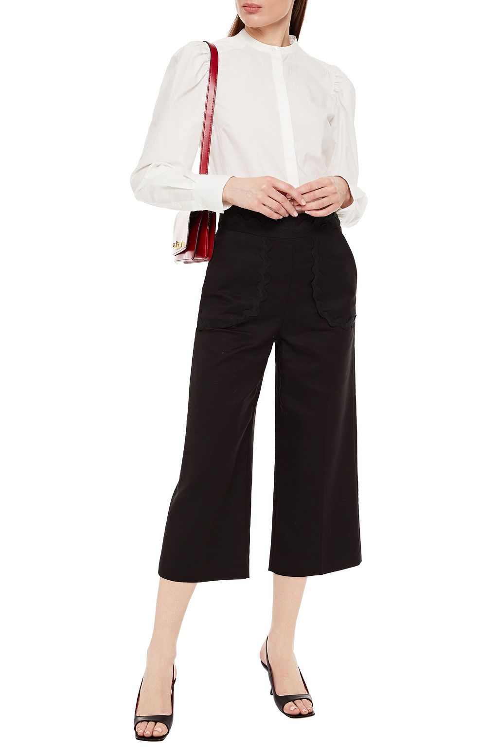 REDVALENTINO Cropped rickrack-trimmed cotton-blend wide-leg pants
