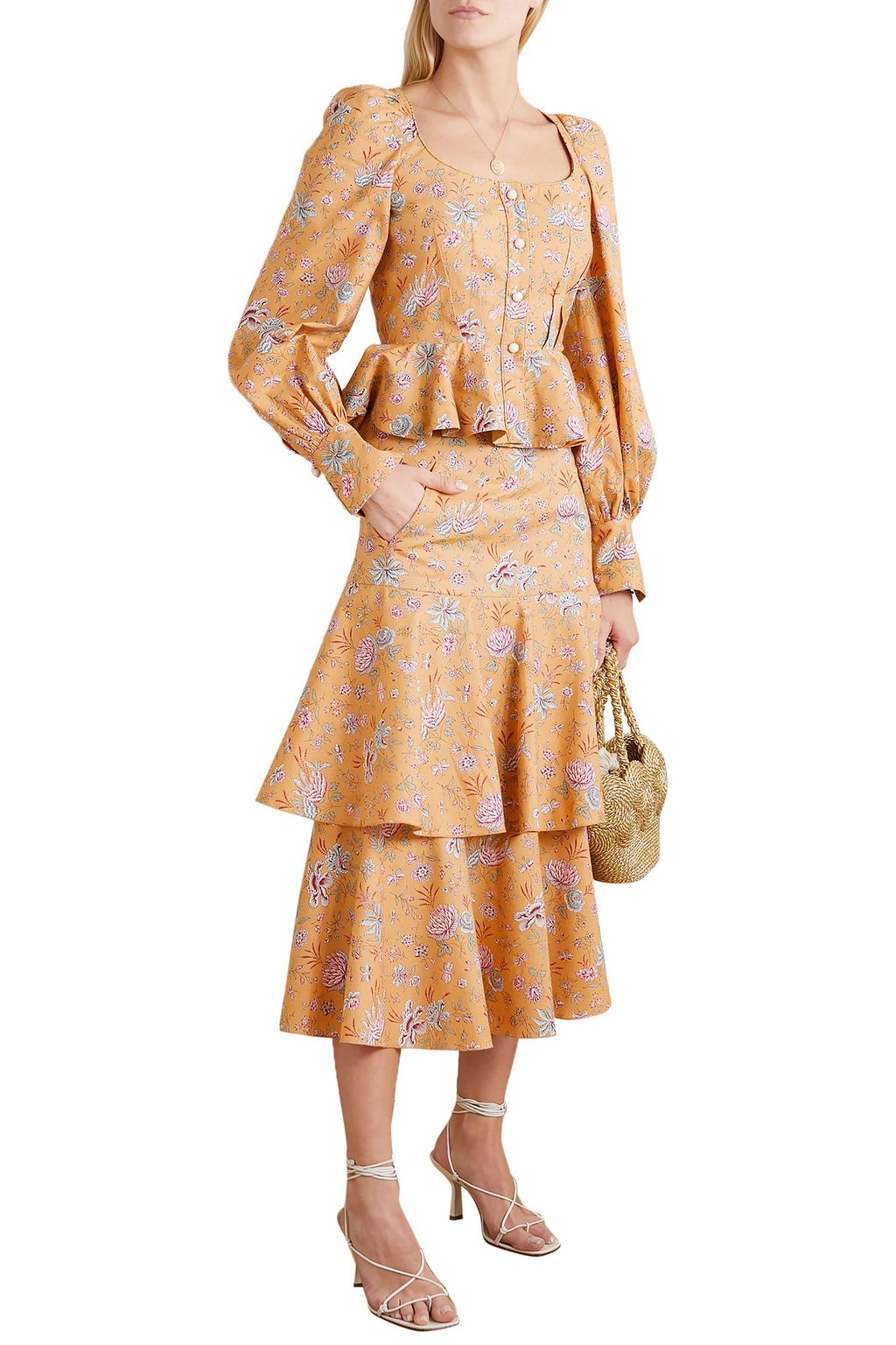 ANNA MASON Carmen tiered floral-print cotton-poplin midi skirt