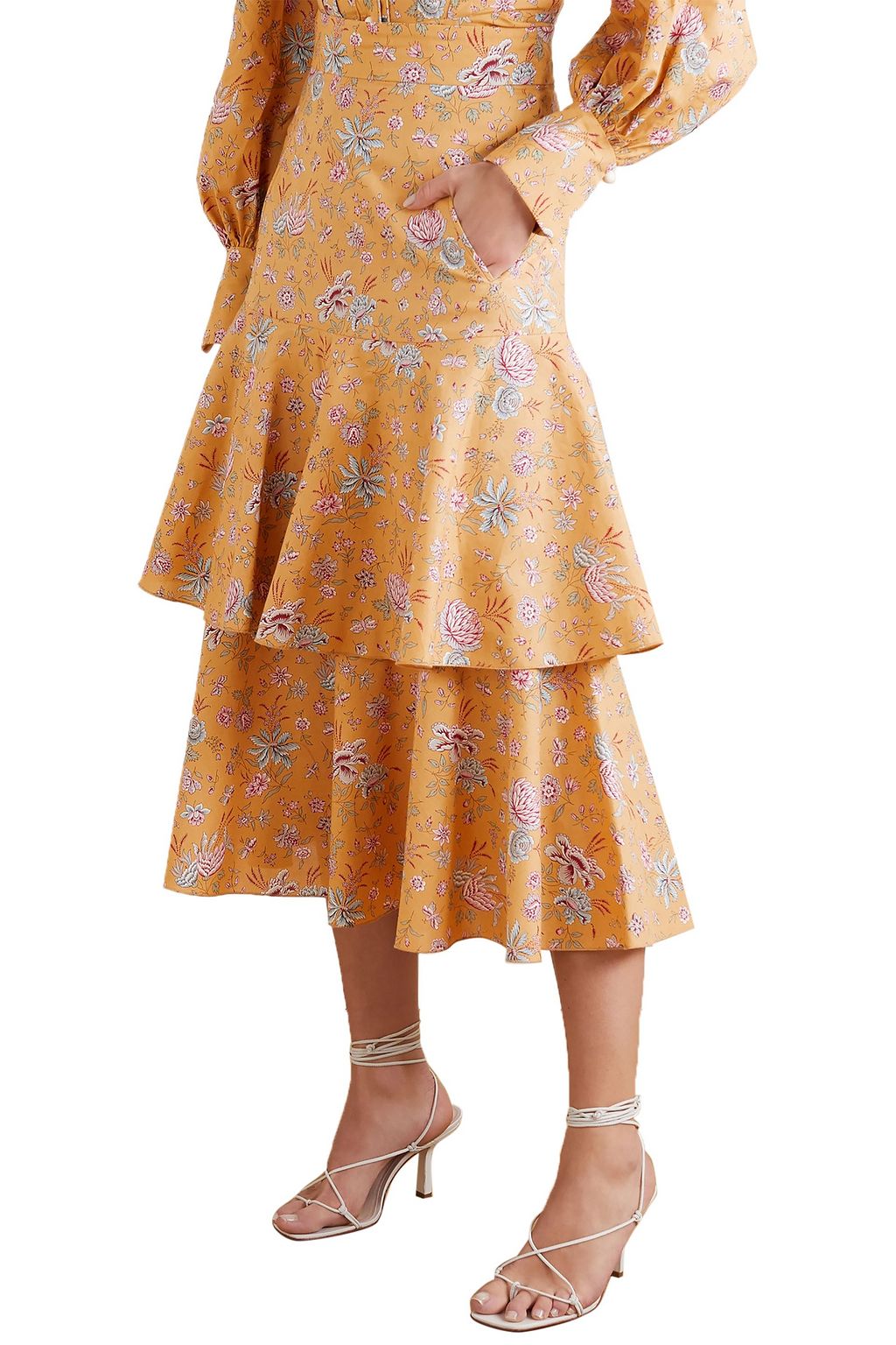 ANNA MASON Carmen tiered floral-print cotton-poplin midi skirt