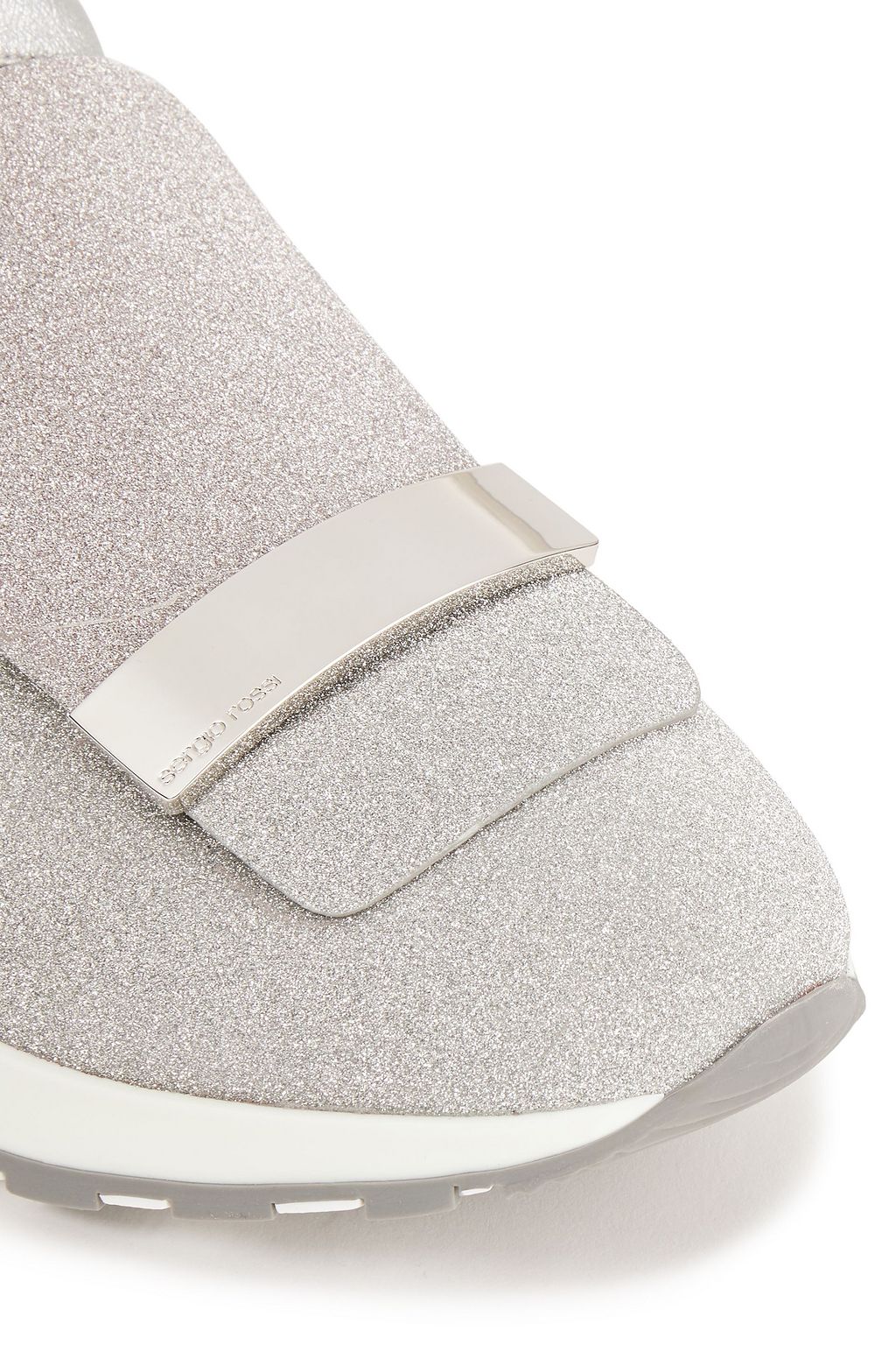 SERGIO ROSSI Glittered leather and mesh slip-on sneakers