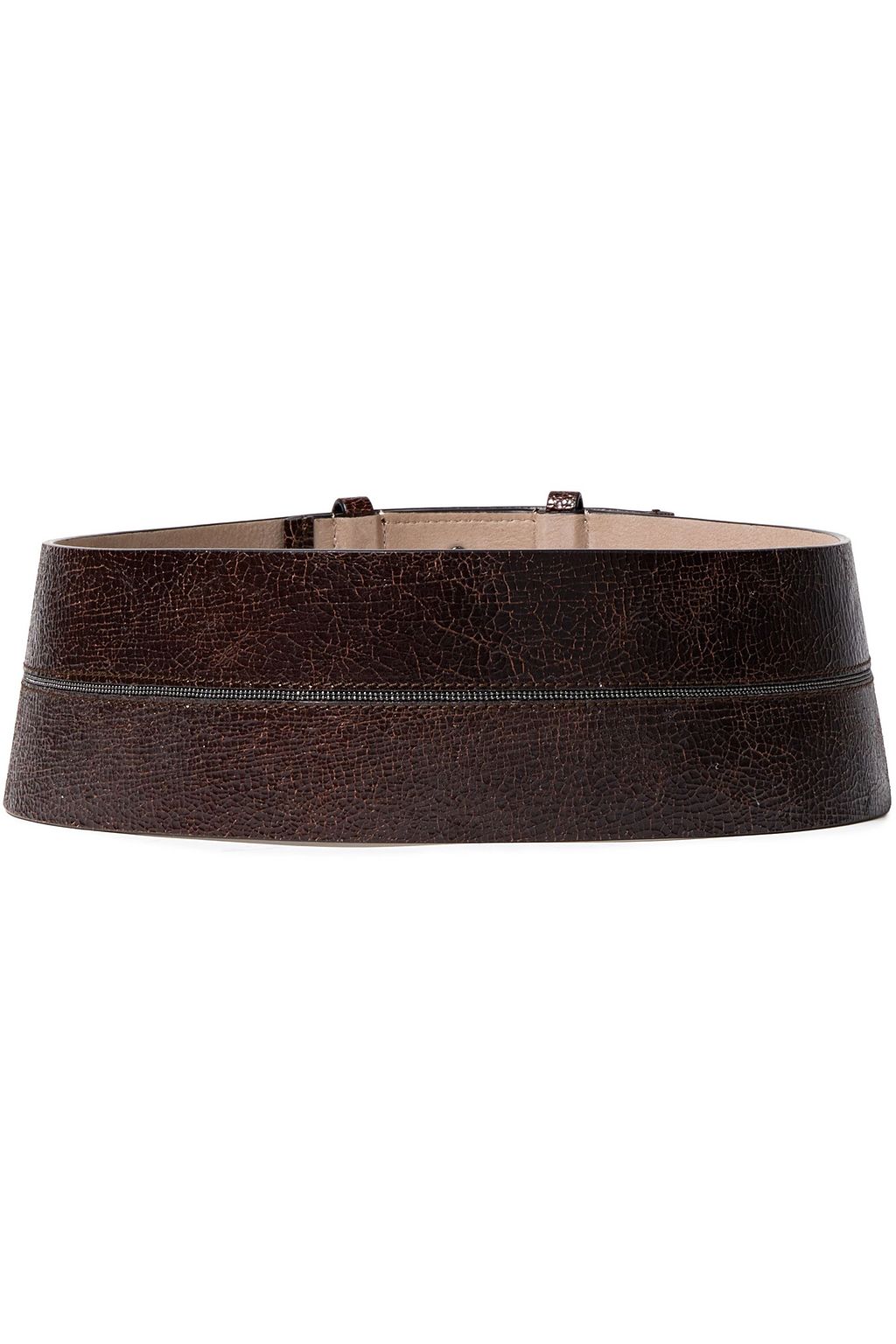 BRUNELLO CUCINELLI Bead-embellished cracked-leather waist belt