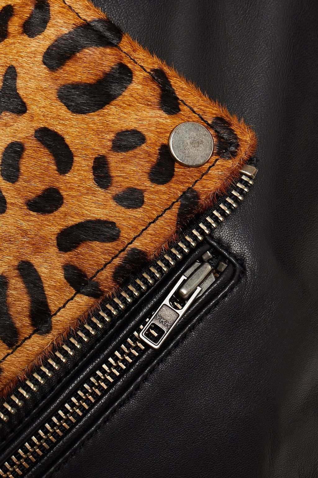 MUUBAA Cropped printed calf hair-trimmed leather biker jacket