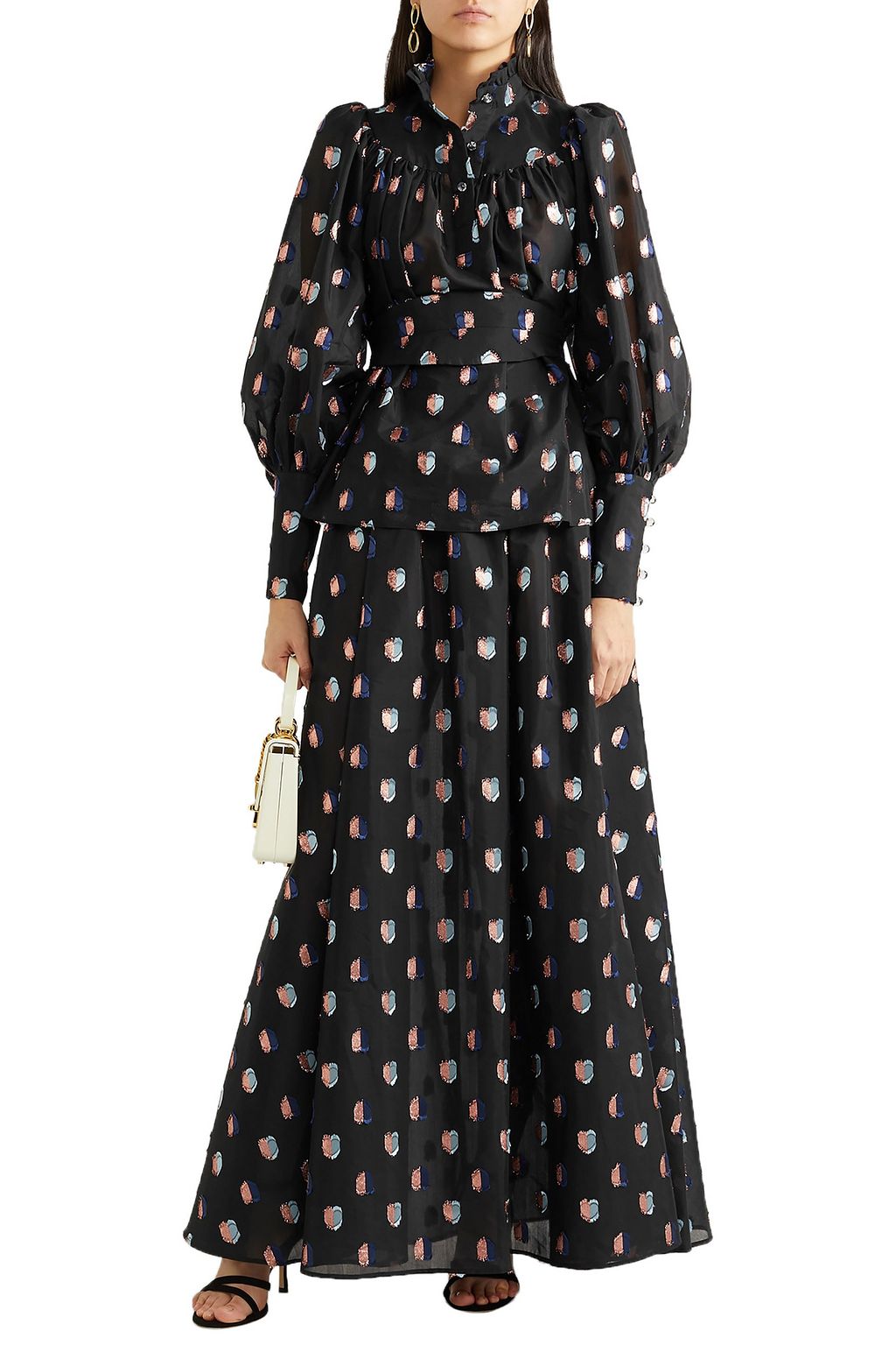 ANNA MASON Tati gathered metallic fil coupé organza maxi skirt