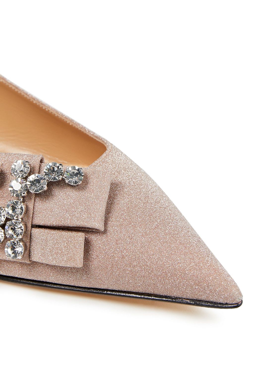 SERGIO ROSSI Embellished glittered faux-leather point-toe flats