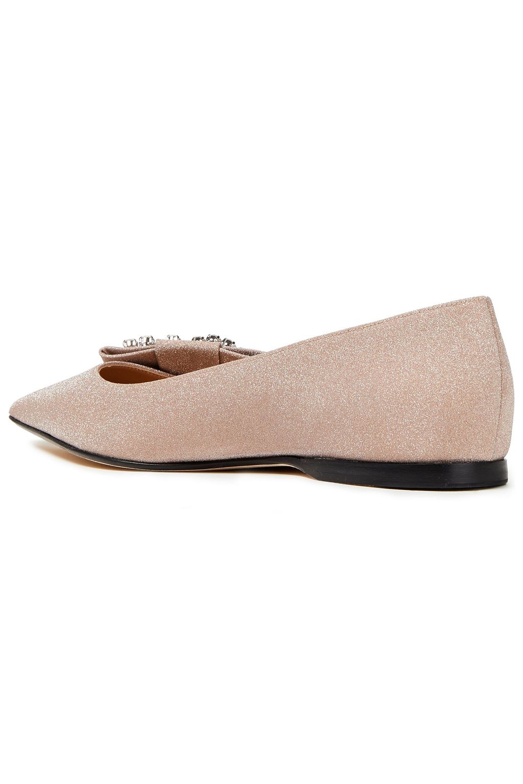 SERGIO ROSSI Embellished glittered faux-leather point-toe flats