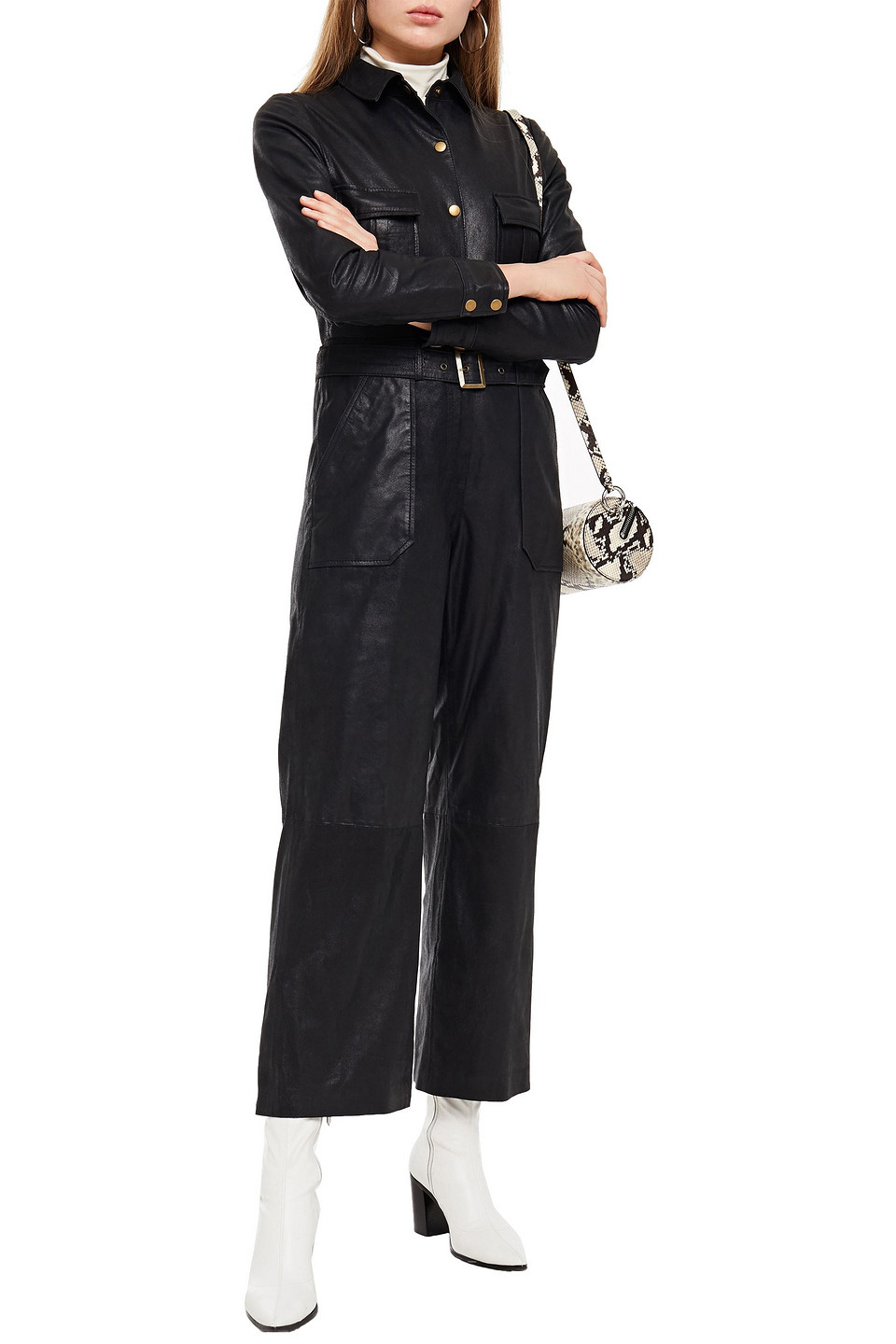 Muubaa Apollo Belted Coated-suede Jumpsuit In Black