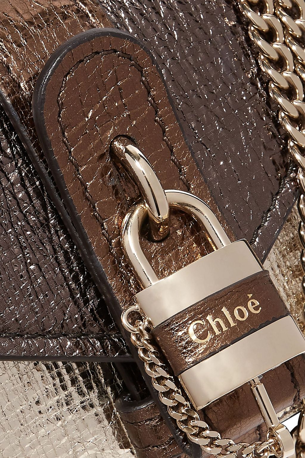 CHLOÉ Aby Chain mini metallic color-block textured-leather shoulder bag
