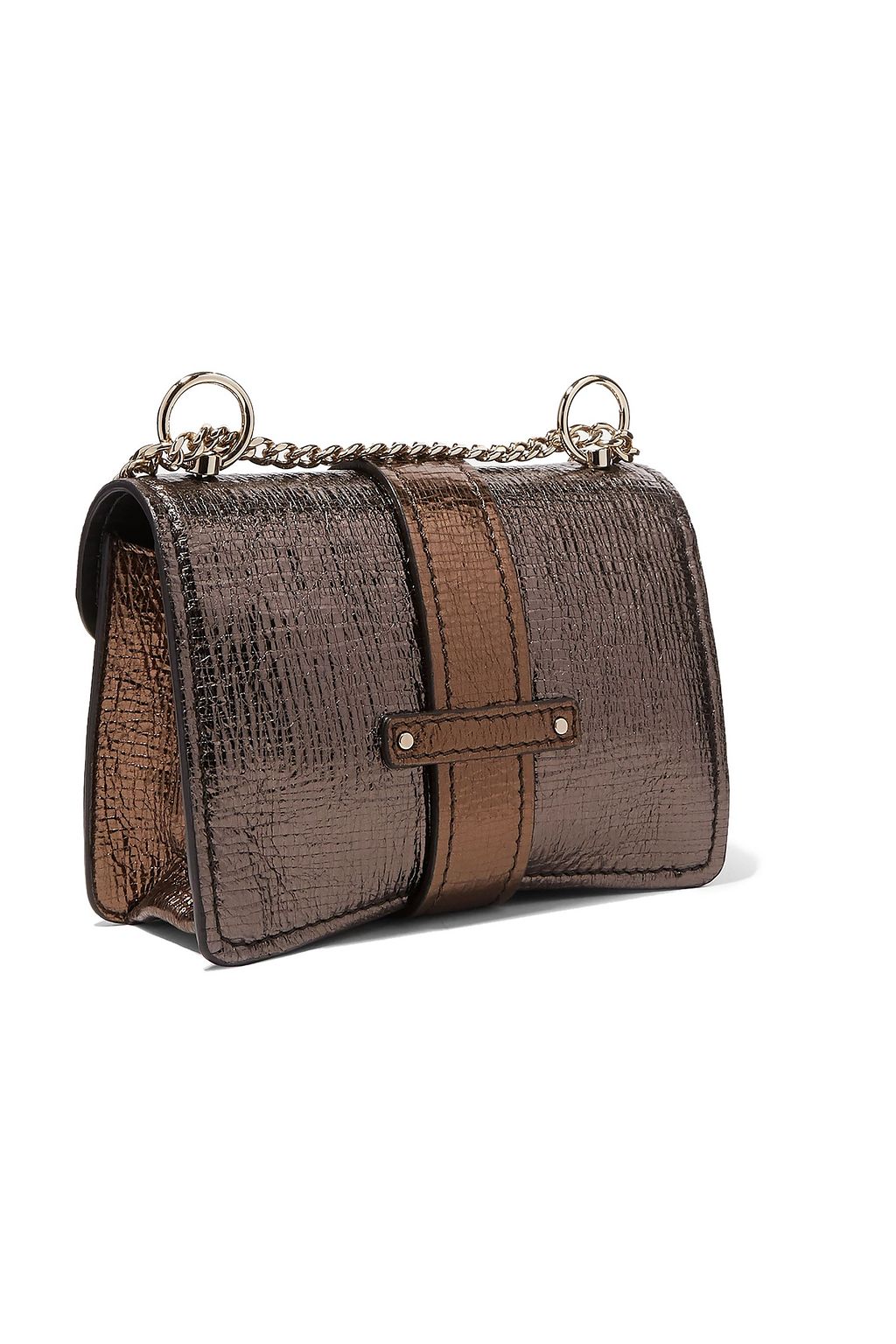 CHLOÉ Aby Chain mini metallic color-block textured-leather shoulder bag