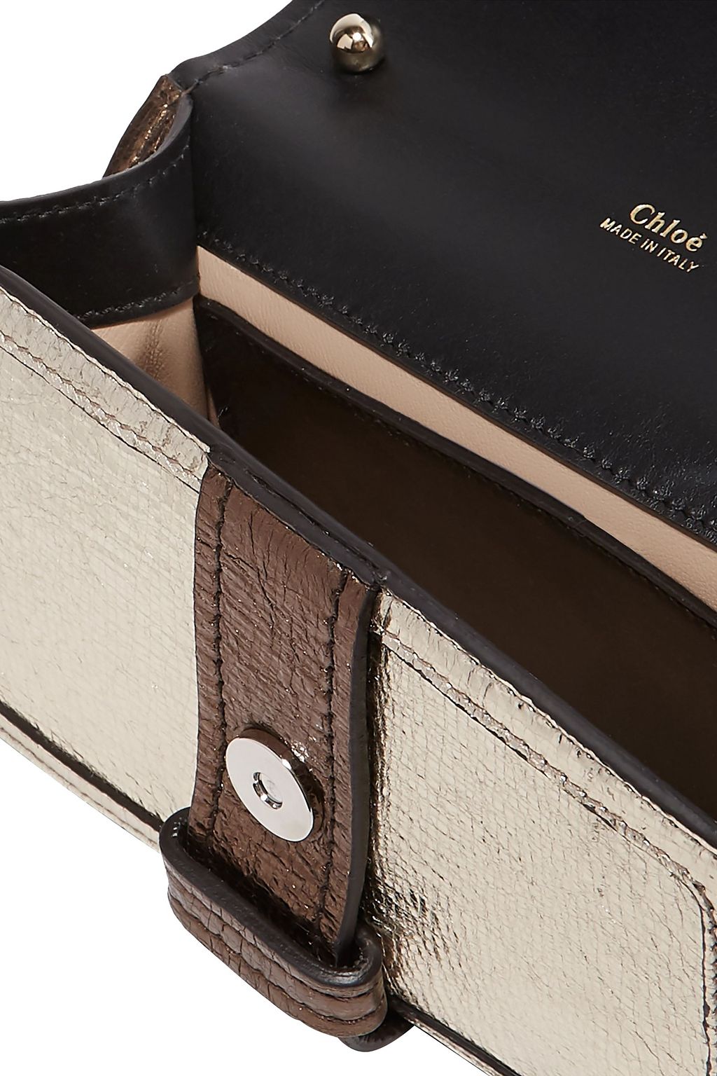 CHLOÉ Aby Chain mini metallic color-block textured-leather shoulder bag