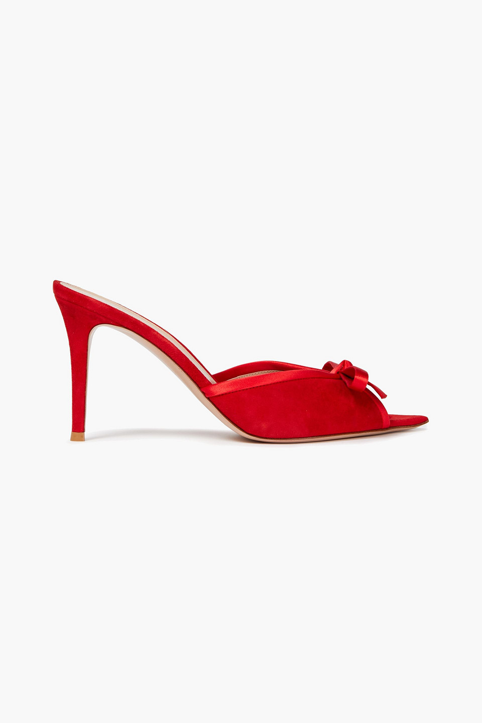 Gianvito Rossi Woman 85 Bow-detailed Satin-trimmed Suede Mules Tomato Red Size 39.5