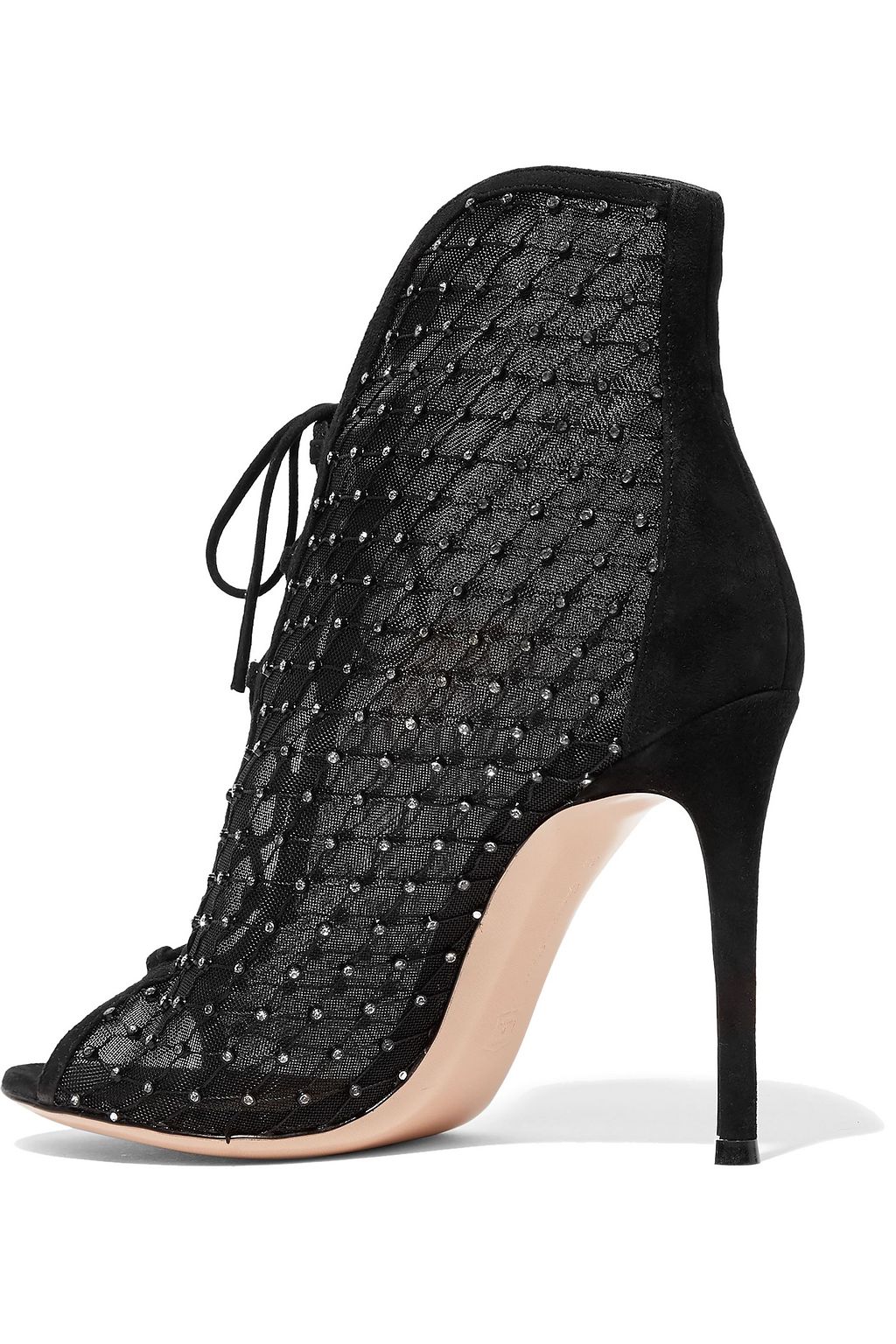 GIANVITO ROSSI 105 embellished suede-trimmed mesh ankle boots