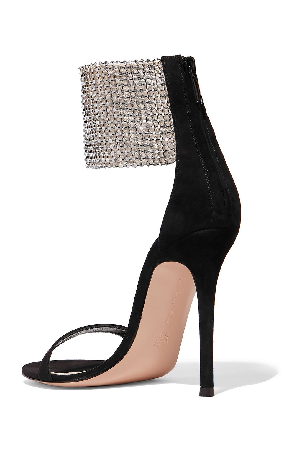 GIANVITO ROSSI 105 suede and crystal-embellished tulle sandals