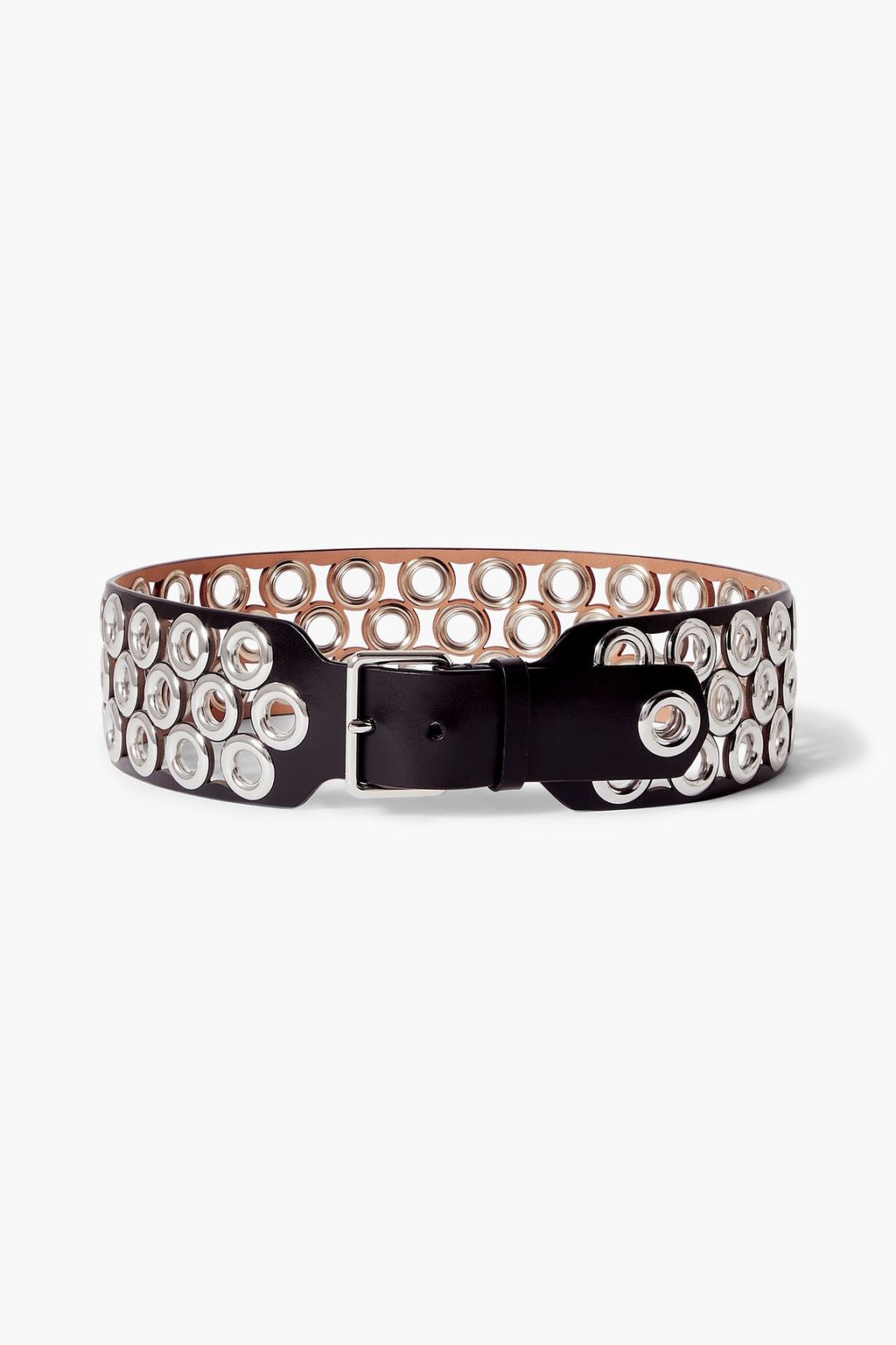 Editions eyelet embellished leather waist belt black 65 cm