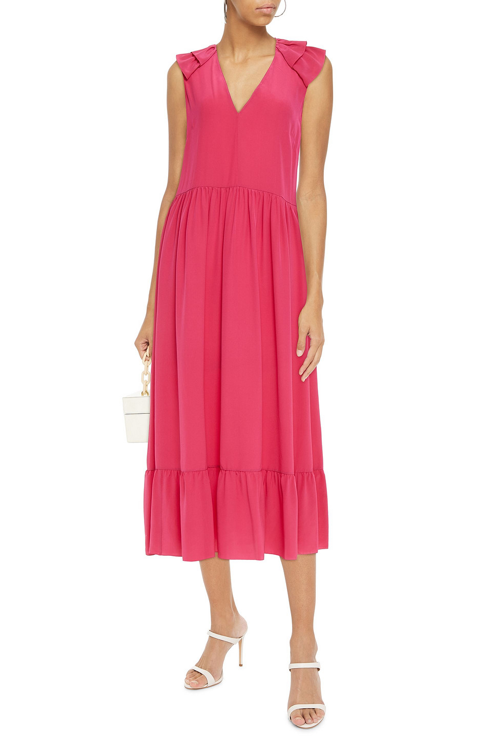 Red Valentino Gathered Silk Crepe De Chine Midi Dress In Pink