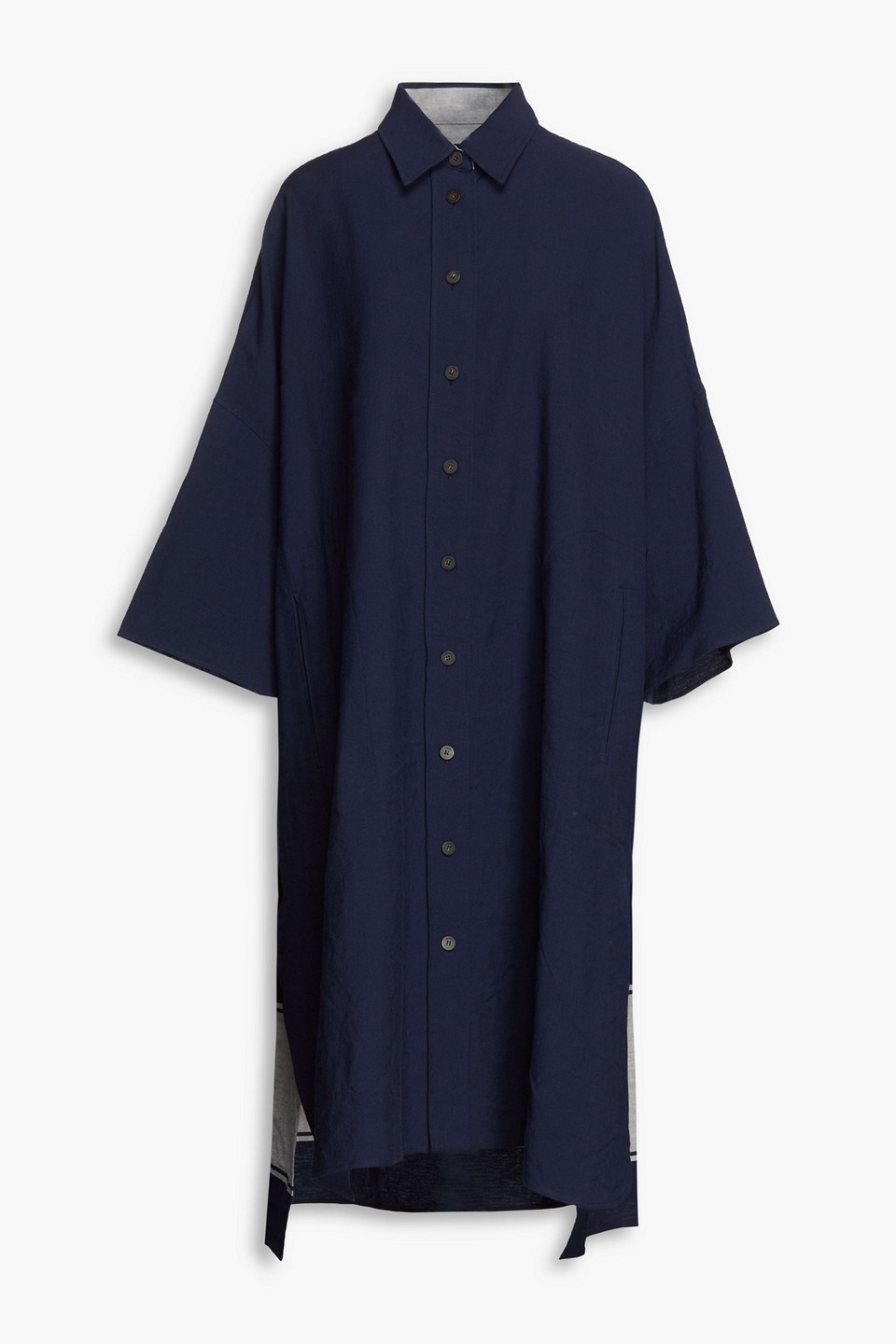 Oversized printed cotton and linen-blend twill midi shirt dress