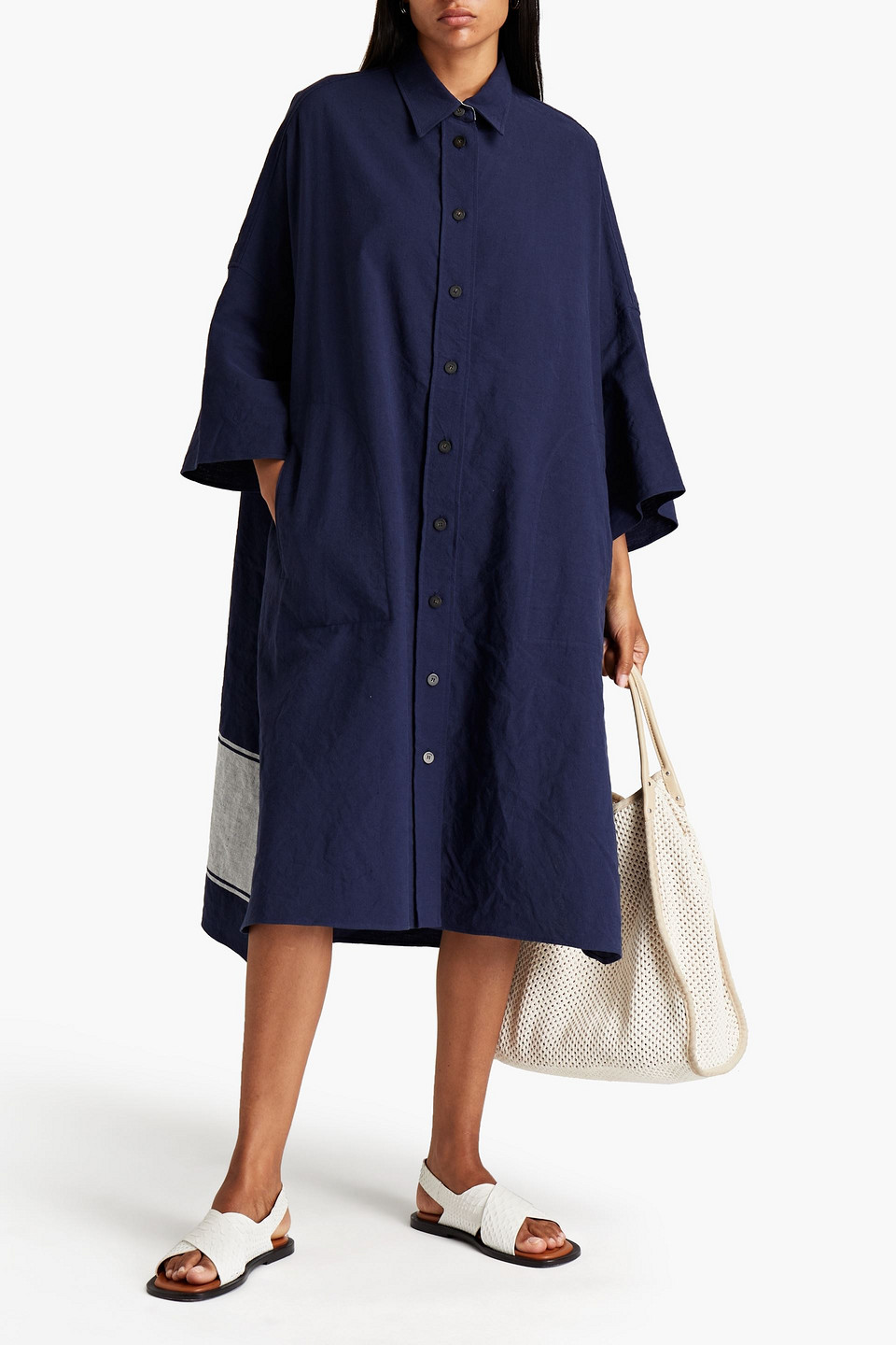 Joseph Oversized Printed Cotton And Linen-blend Twill Midi Shirt Dress In Blue