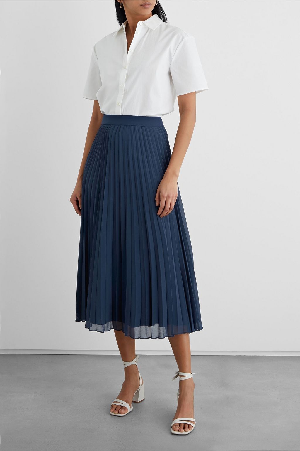 IRIS & INK Sophia pleated crepe de chine midi skirt