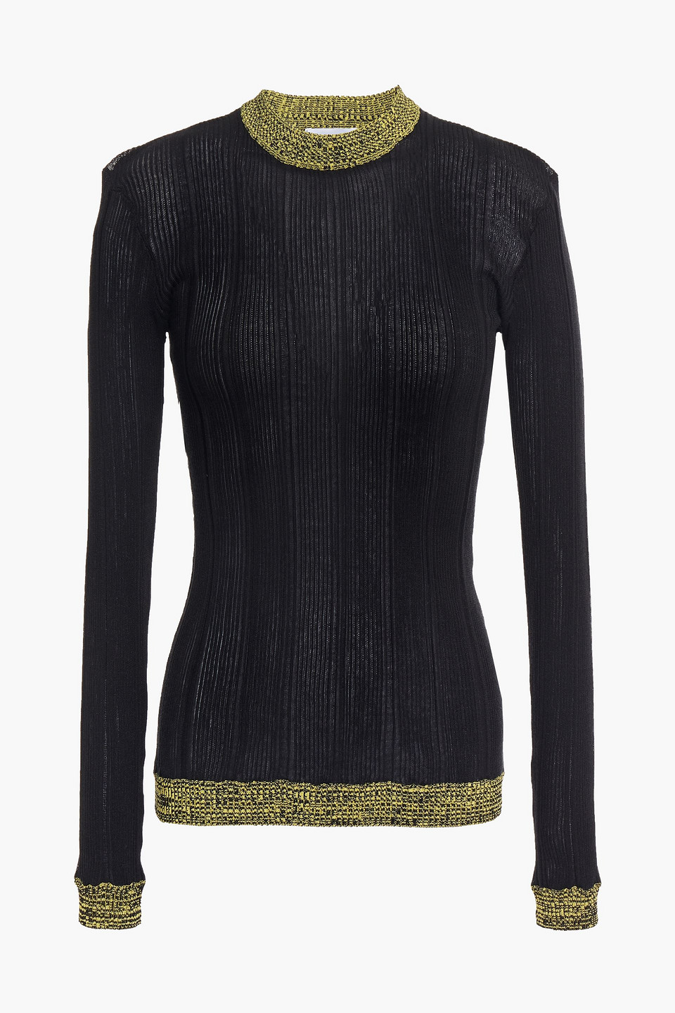 Ganni Woman Metallic Ribbed Cotton-blend Sweater Black Size XXS