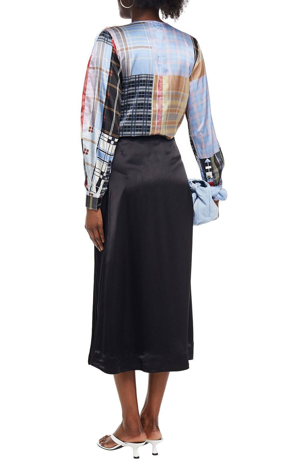 GANNI Geraffter Midirock aus Satin mit floralem Print