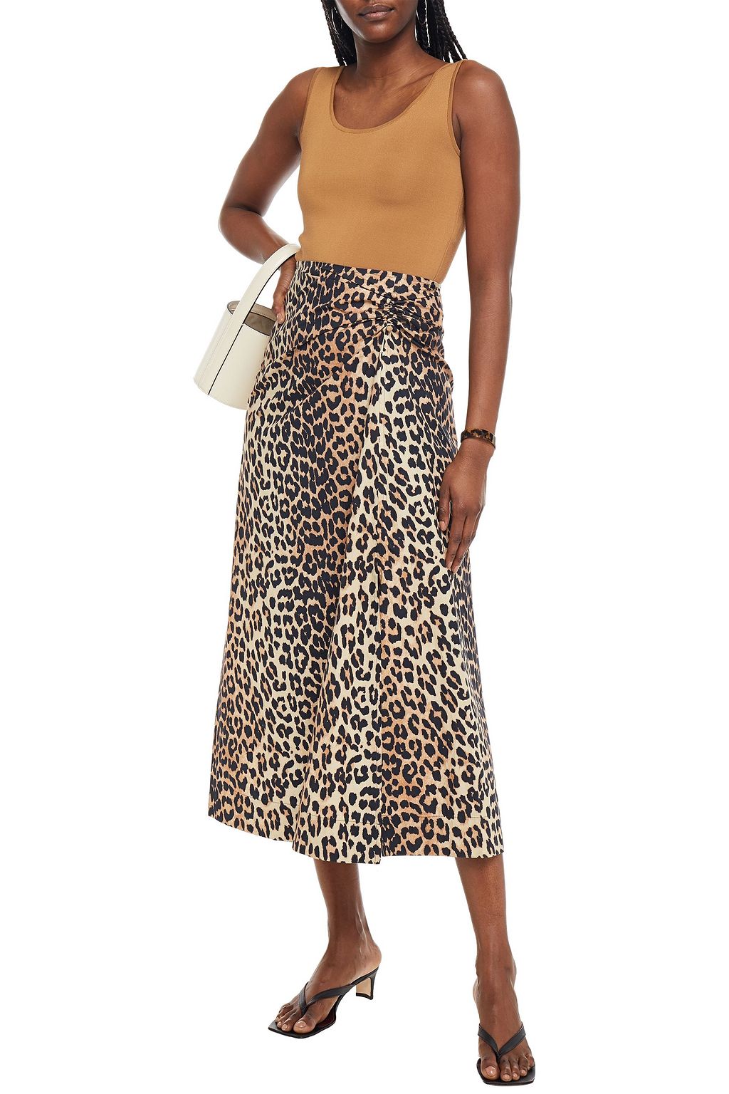 GANNI Barbell-embellished floral-print cotton-poplin midi skirt
