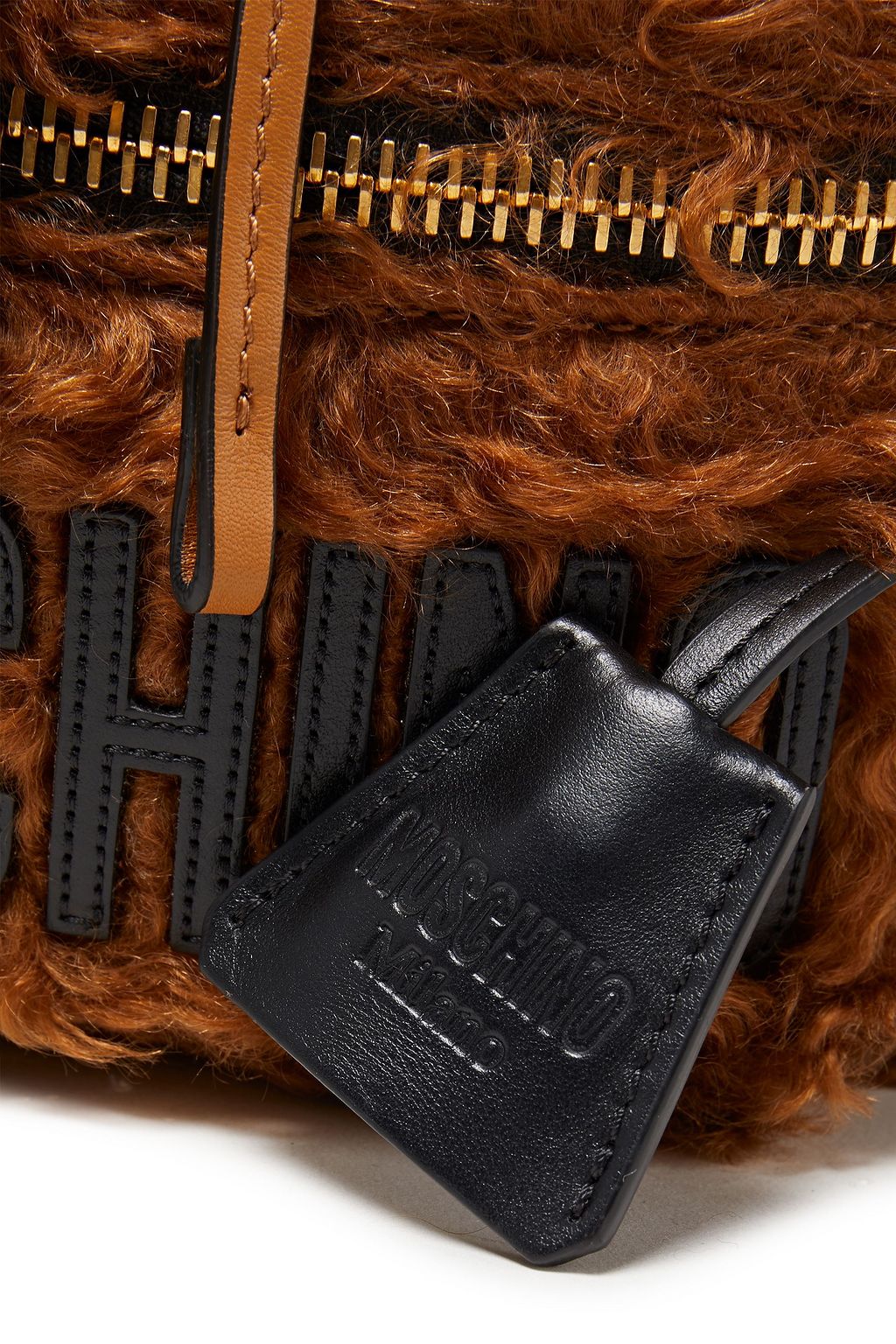 MOSCHINO Rucksack aus Shearling-Imitat mit Lederbesatz