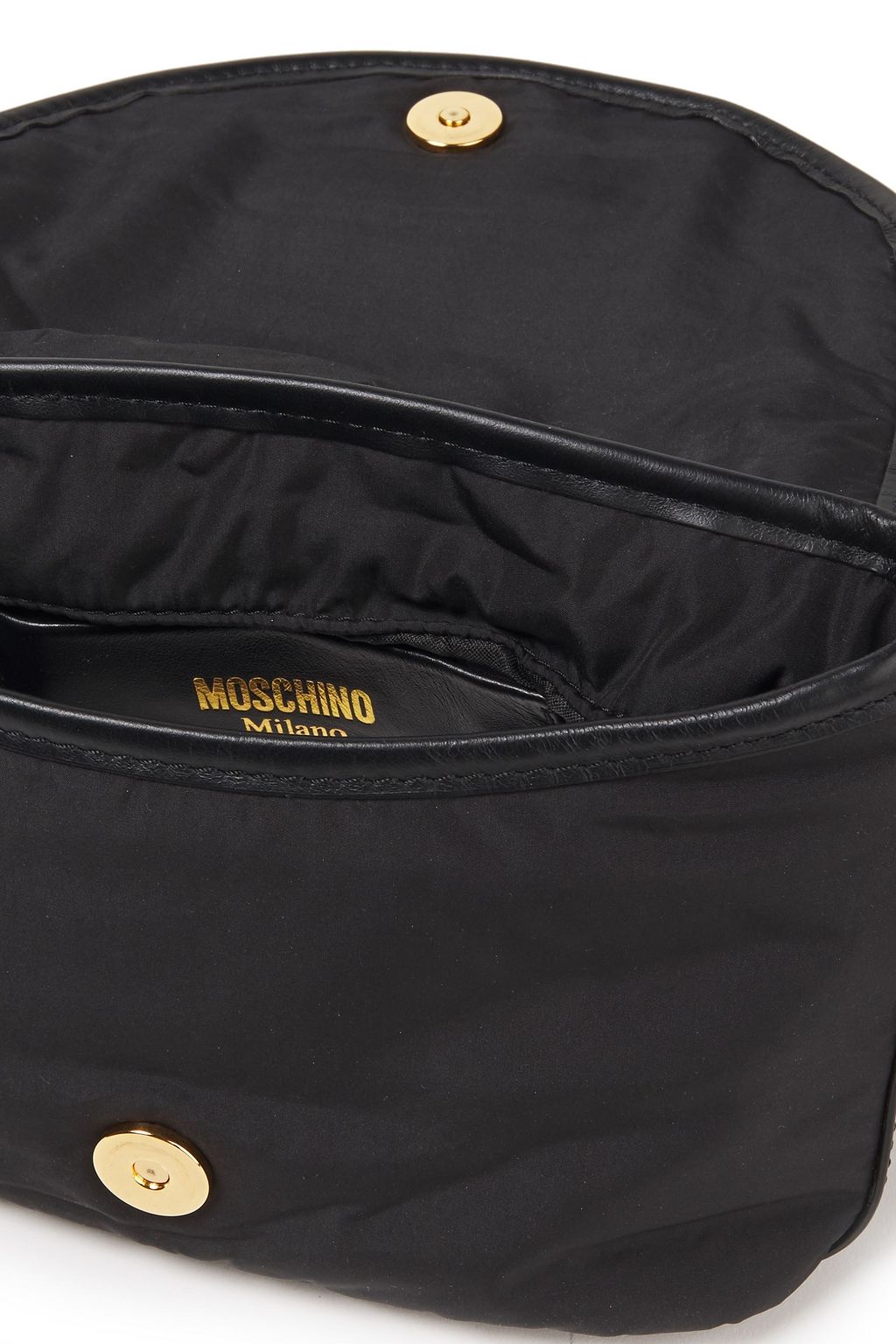 MOSCHINO Button-embellished leather and shell shoulder bag