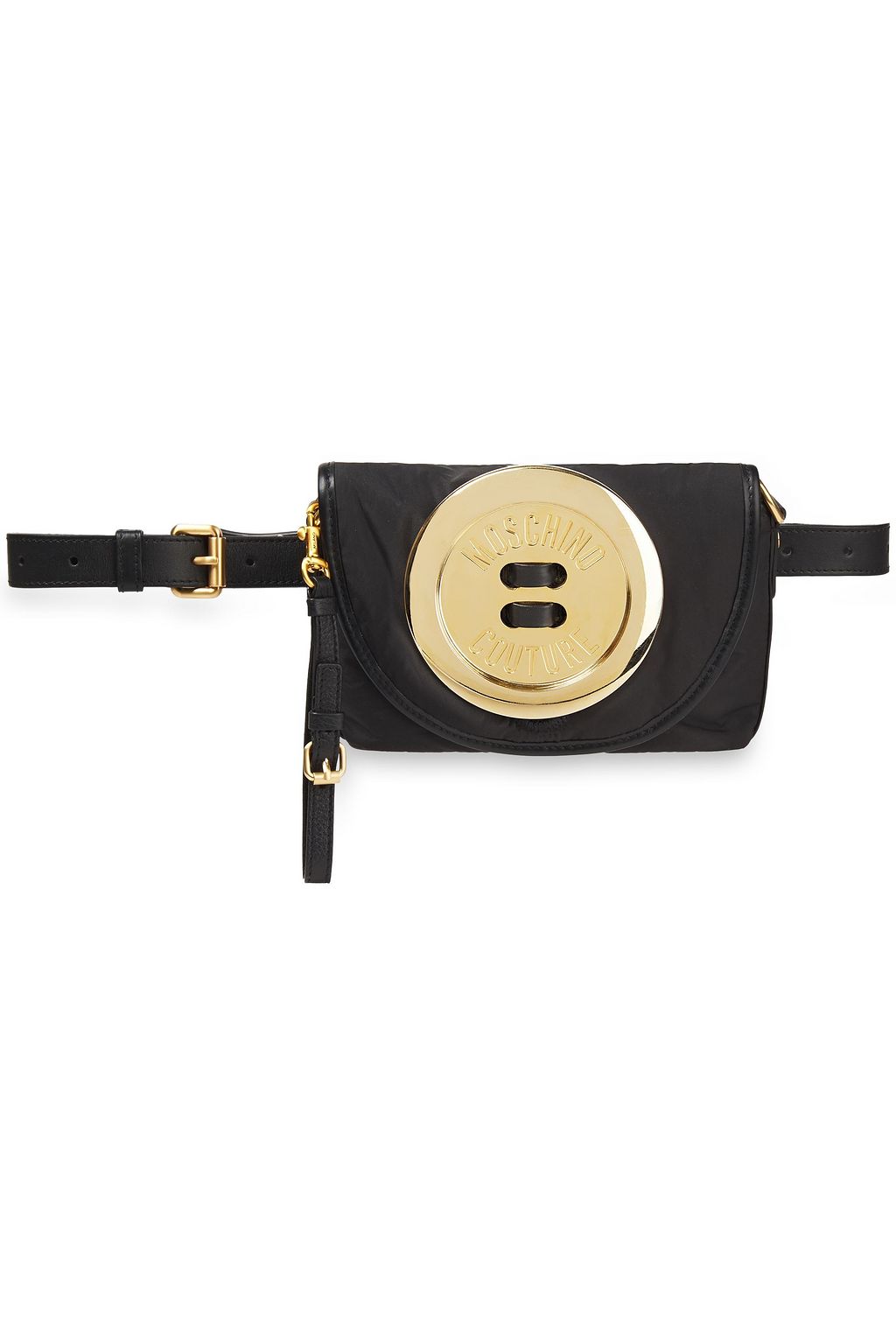 MOSCHINO Button-embellished leather and shell shoulder bag