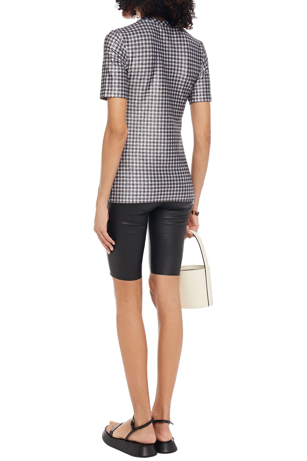 GANNI Metallic gingham stretch-jersey T-shirt