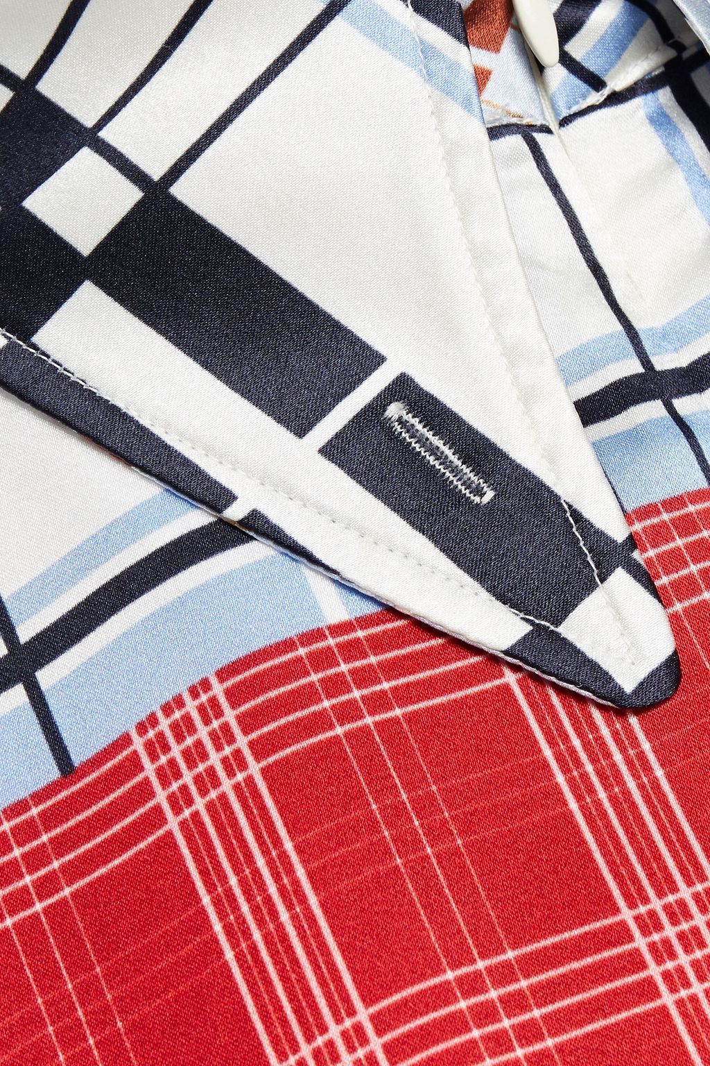 GANNI Patchwork-effect checked stretch-silk satin mini shirt dress