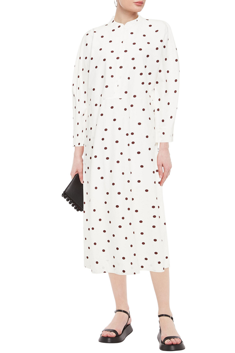 knee length dresses for ladies GANNI Twist-Front Shirtdress Barra Black/Red Polka Dot Print Crepe Siz –  Celebrity Owned main image 0