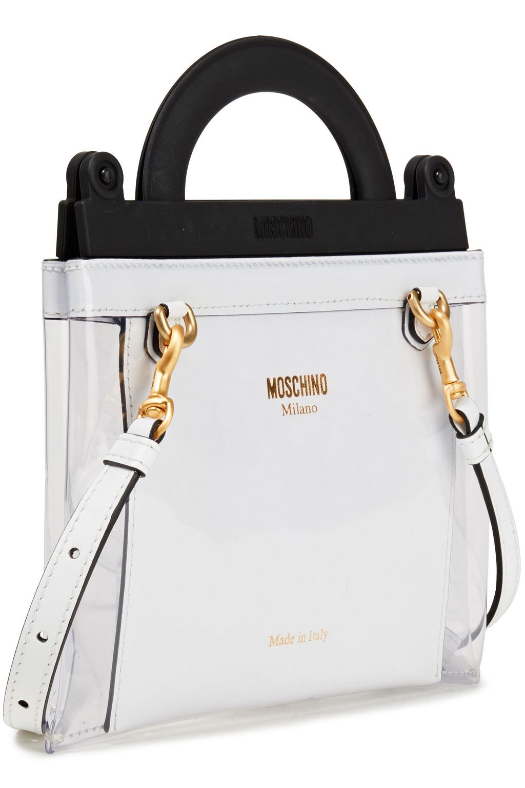 MOSCHINO Leather-trimmed printed PVC shoulder bag