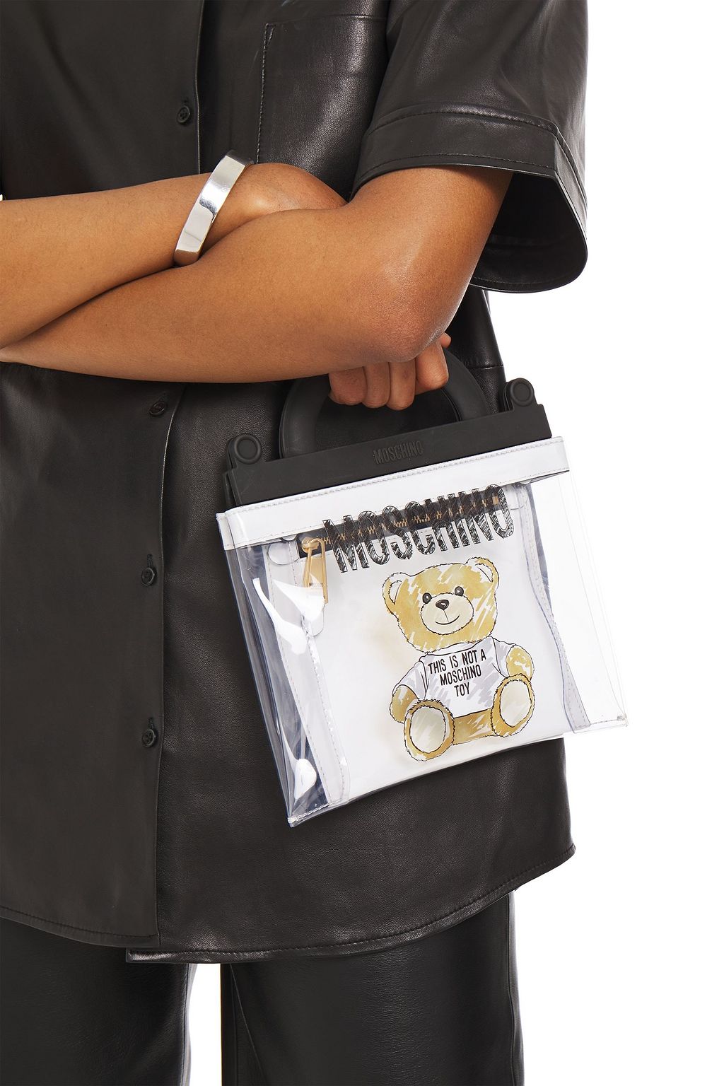 MOSCHINO Leather-trimmed printed PVC shoulder bag