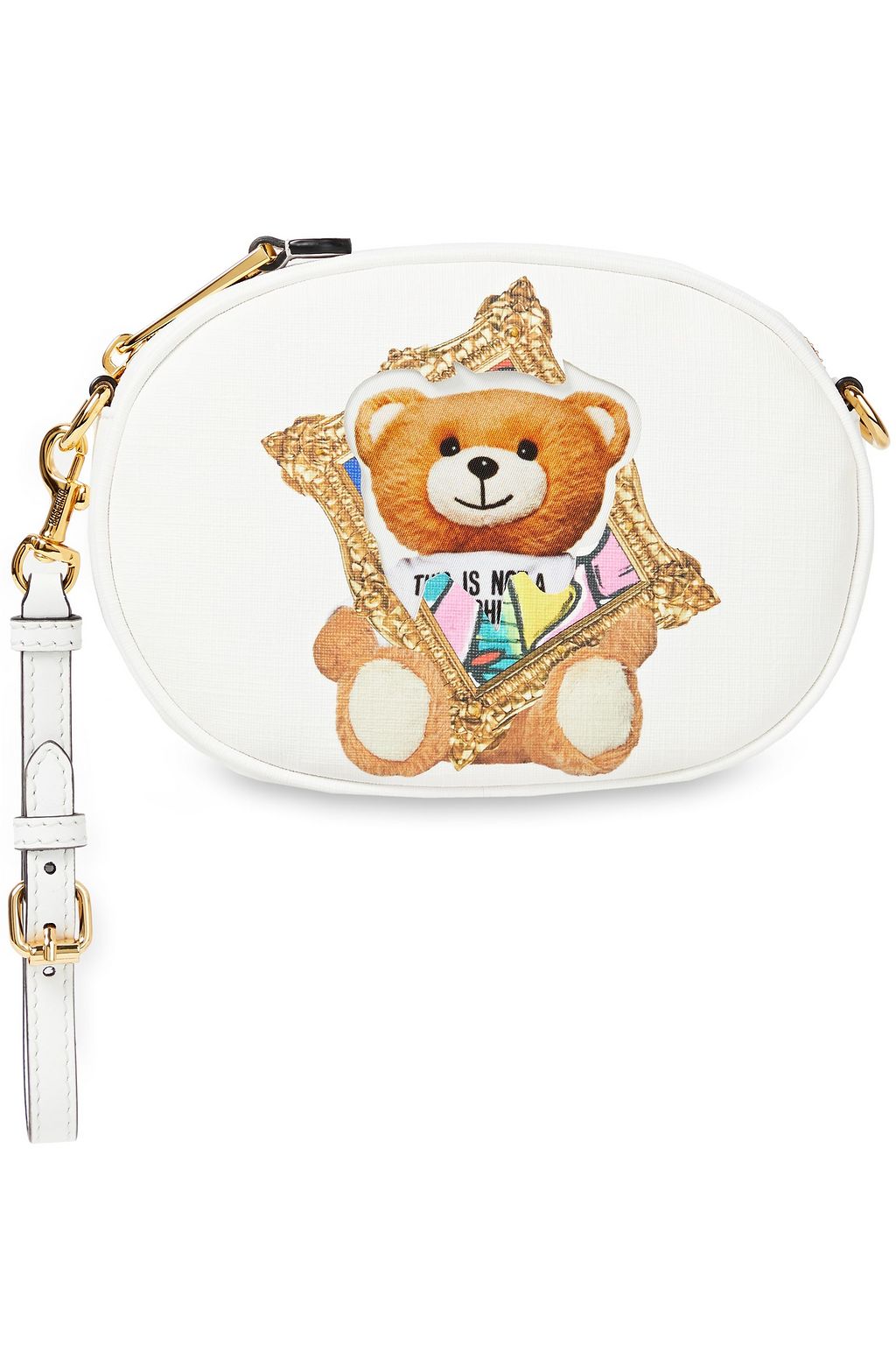 MOSCHINO Convertible appliquéd printed textured-leather belt bag
