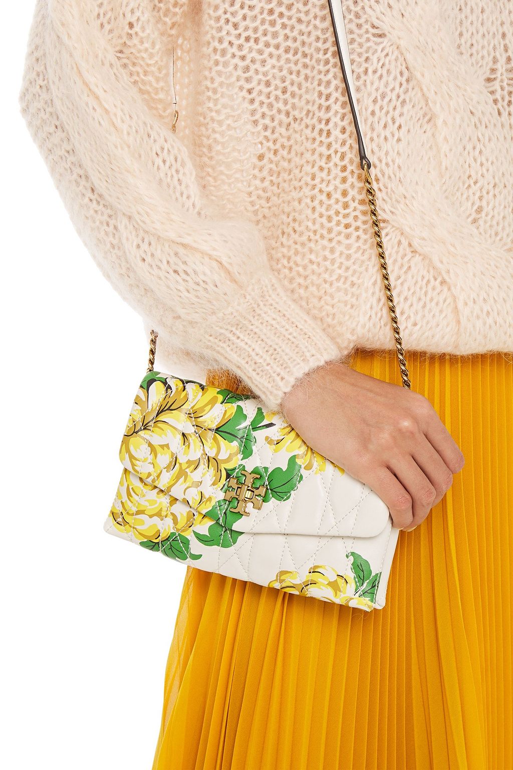 TORY BURCH Floral-print quilted leather shoulder bag