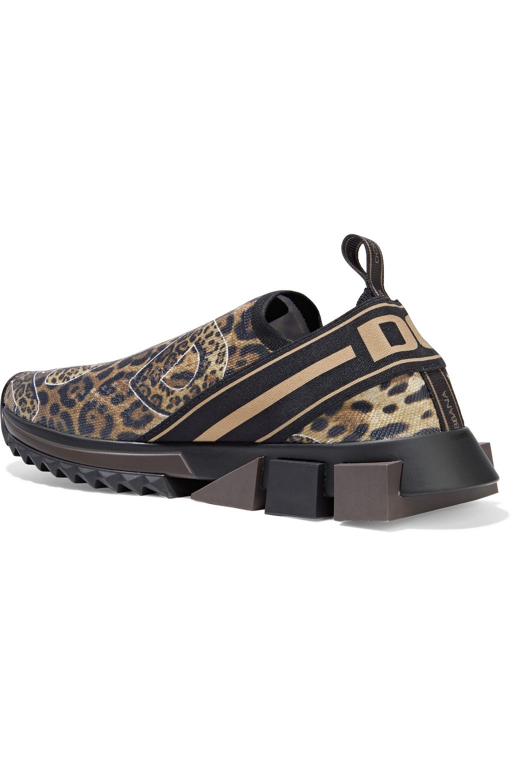DOLCE&GABBANA Super King leopard-print stretch-knit slip-on sneakers