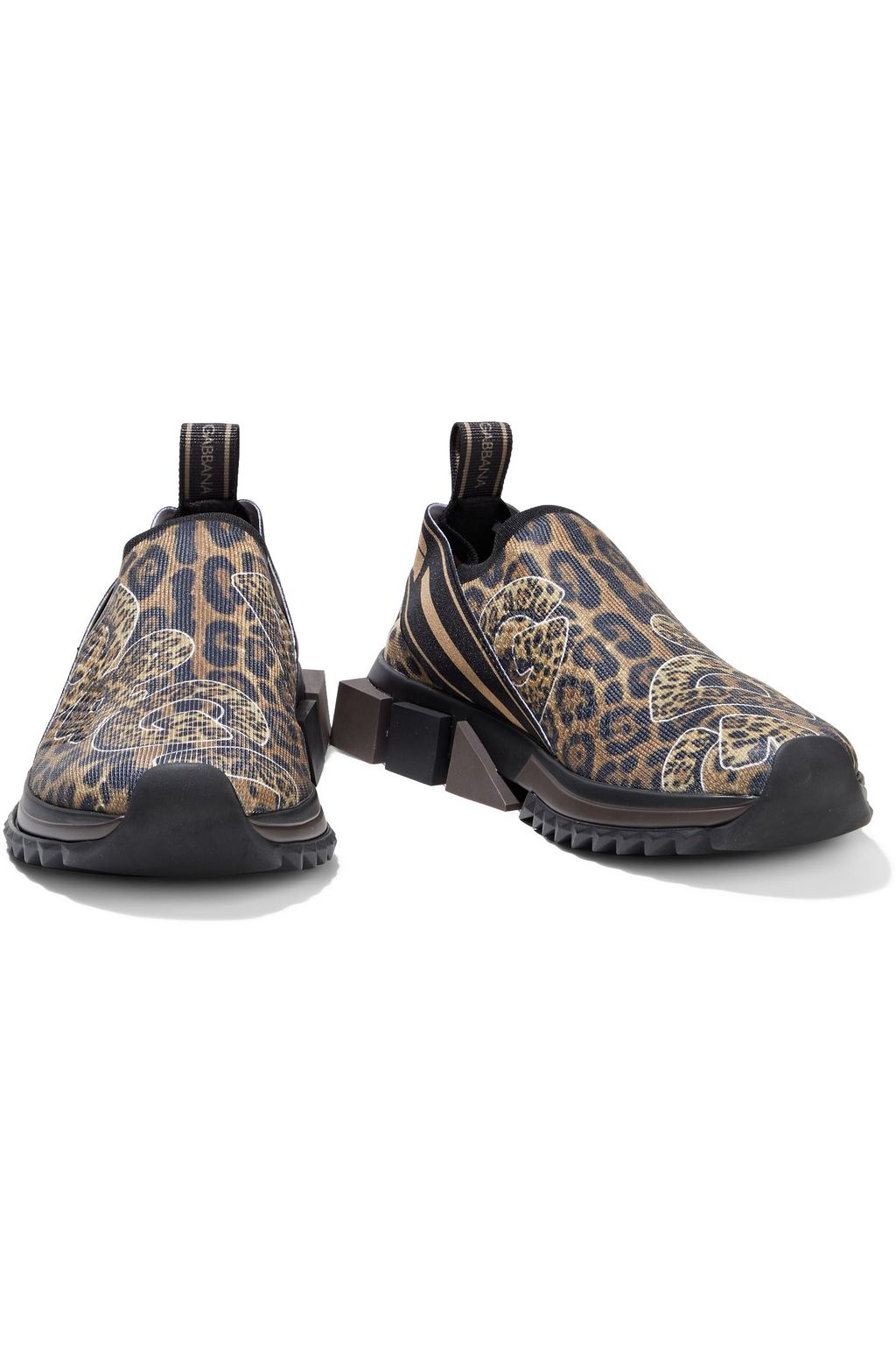 DOLCE&GABBANA Super King leopard-print stretch-knit slip-on sneakers
