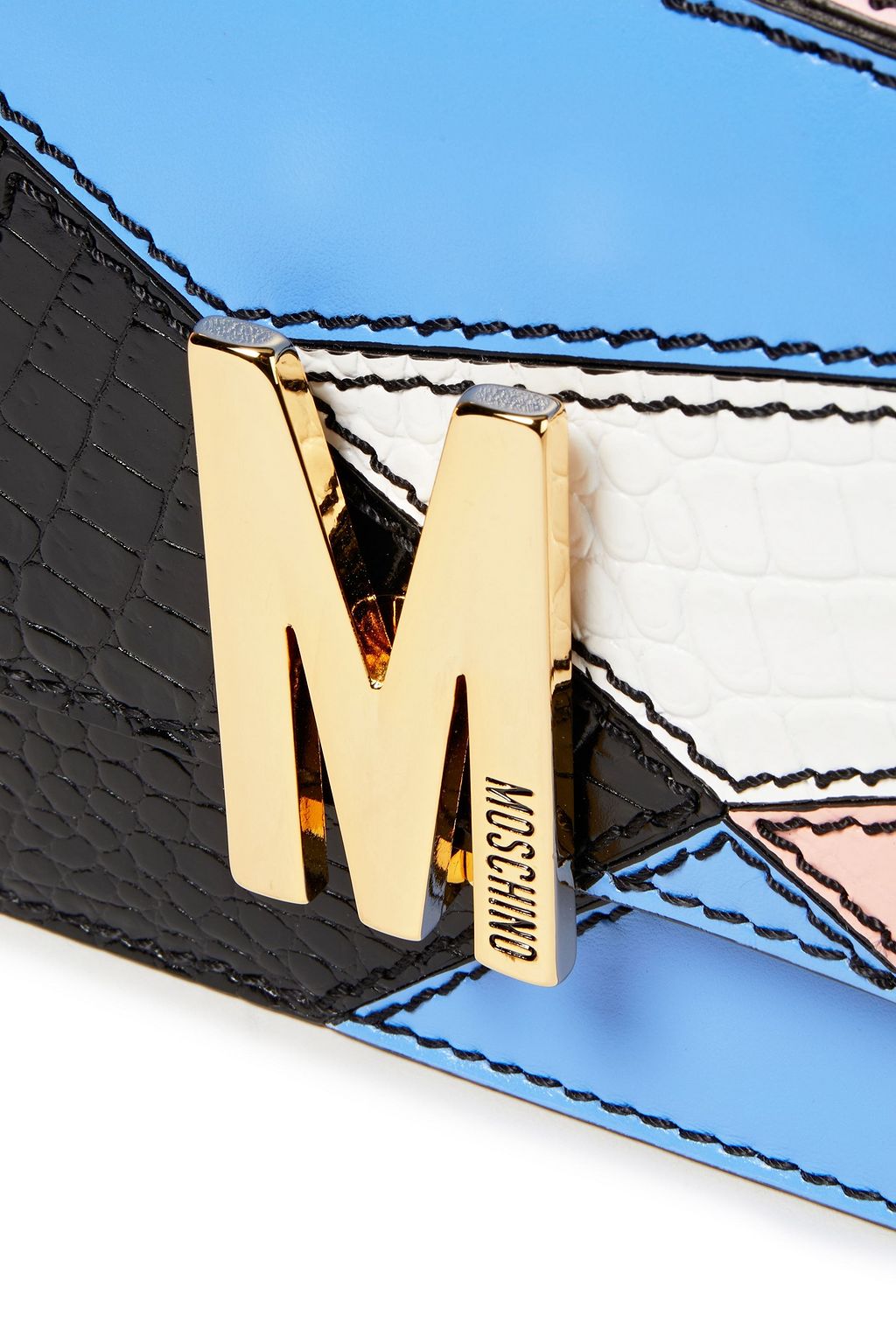 MOSCHINO Color-block smooth and snake-effect leather shoulder bag