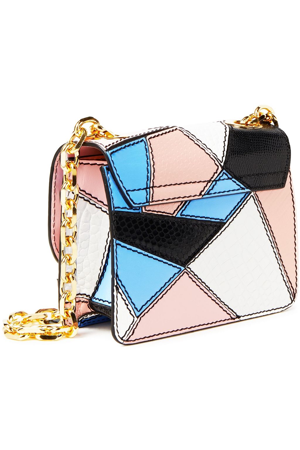 MOSCHINO Color-block smooth and snake-effect leather shoulder bag