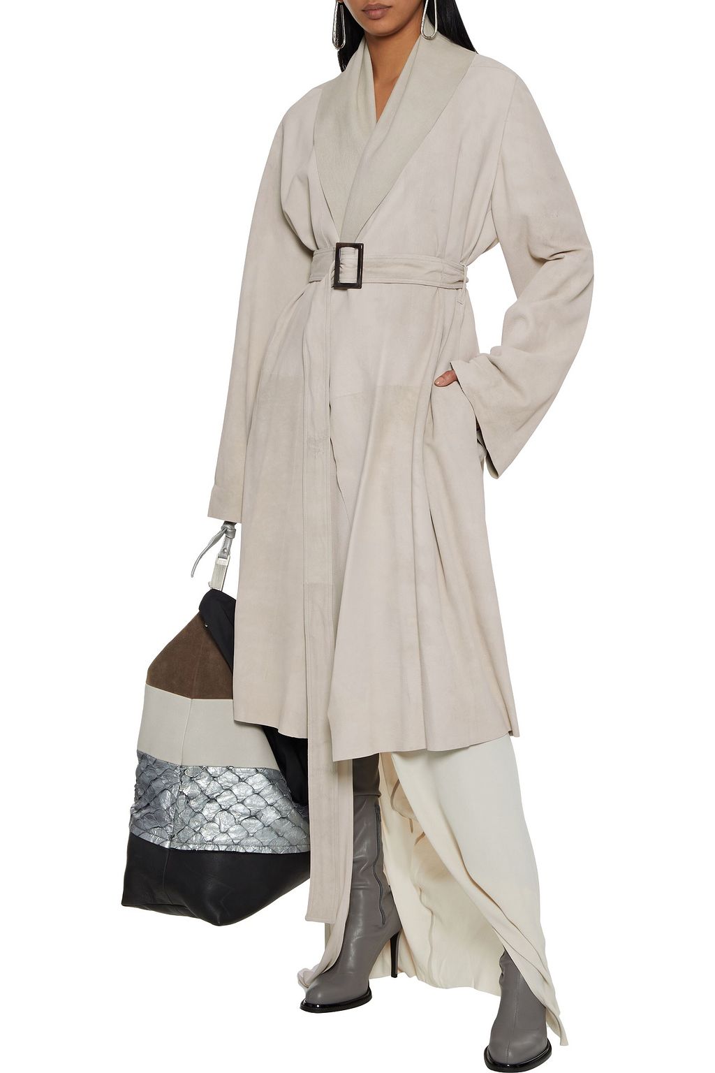 RICK OWENS Mountain belted brushed-leather coat