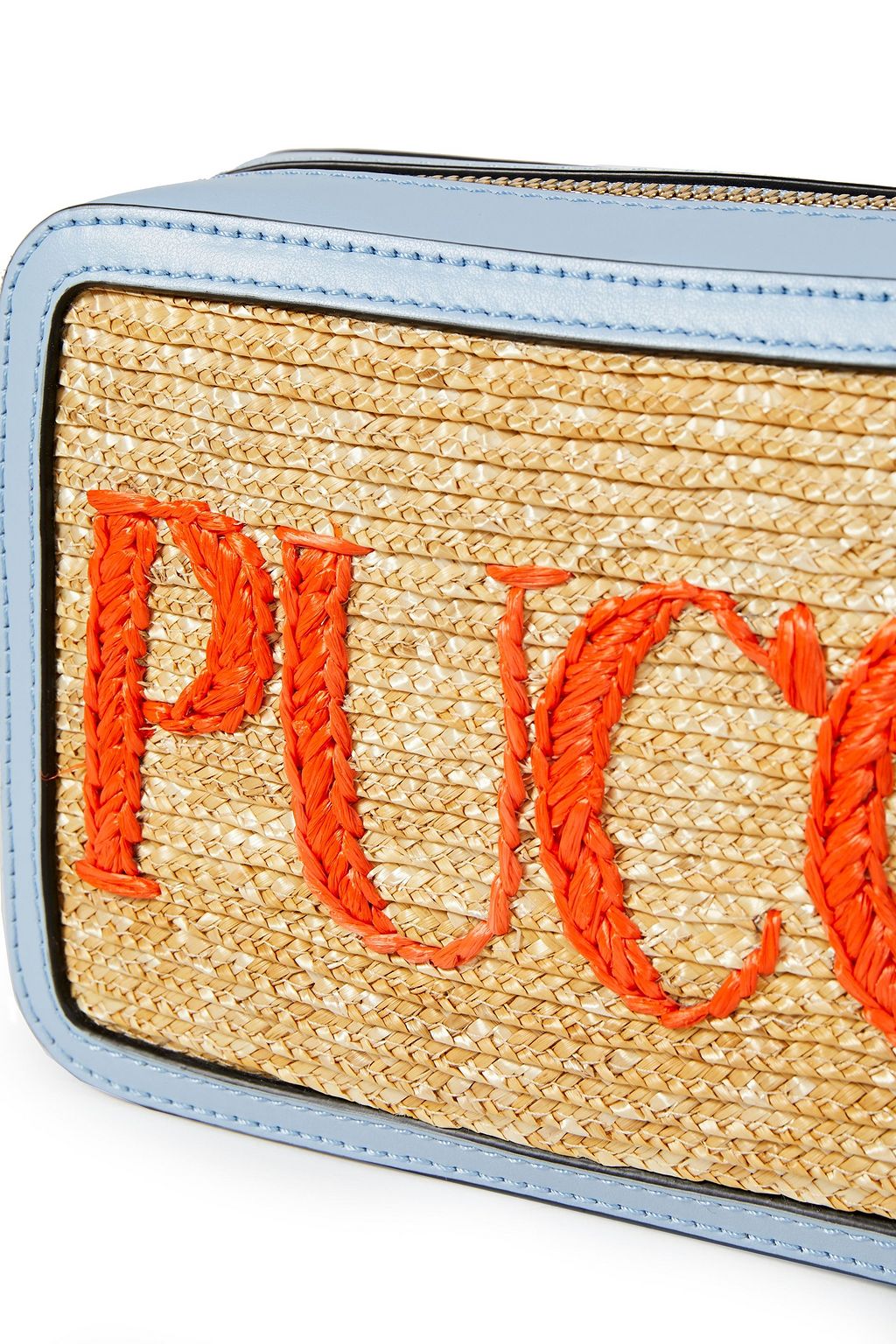 EMILIO PUCCI Logo-embroidered straw and leather shoulder bag