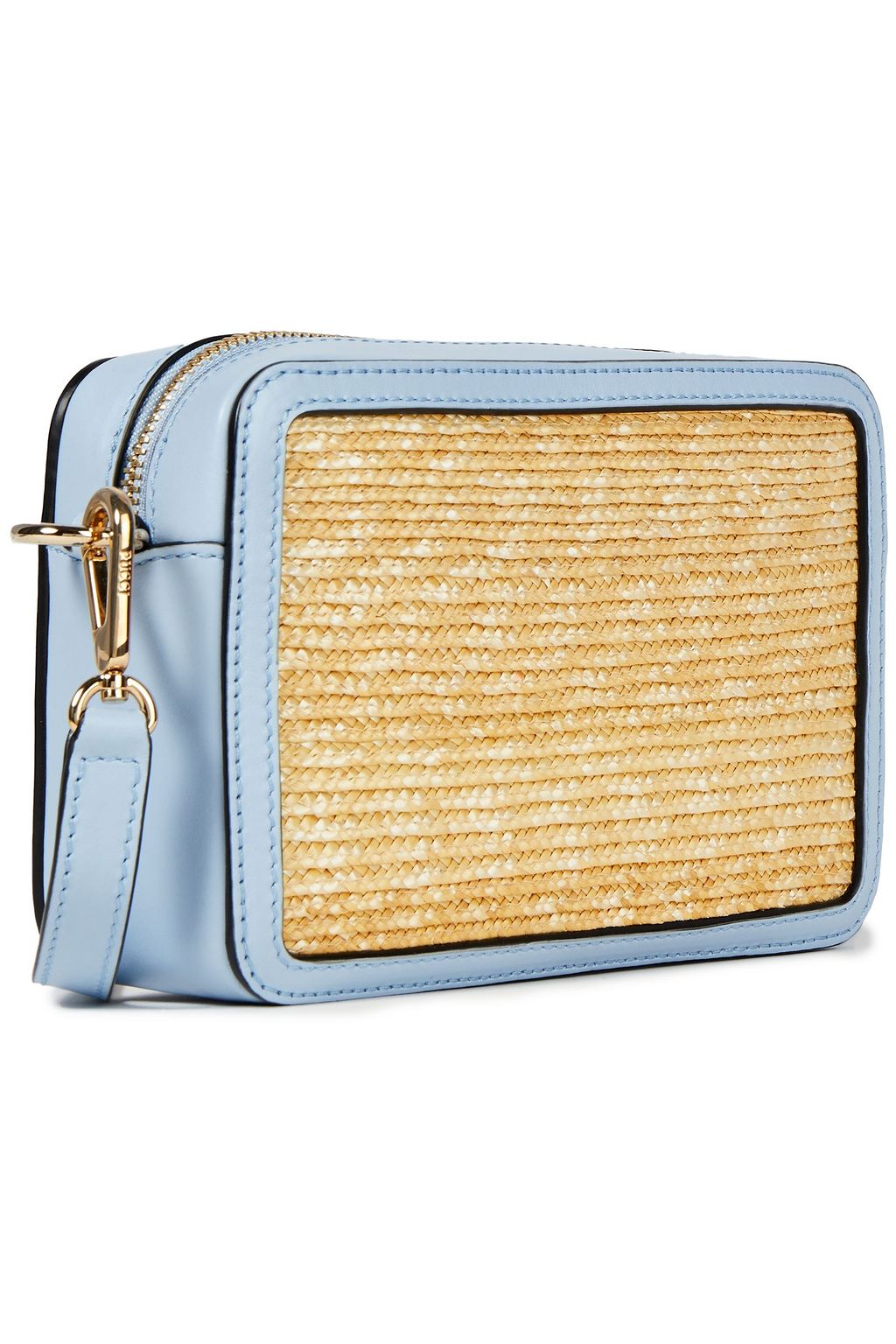 EMILIO PUCCI Logo-embroidered straw and leather shoulder bag