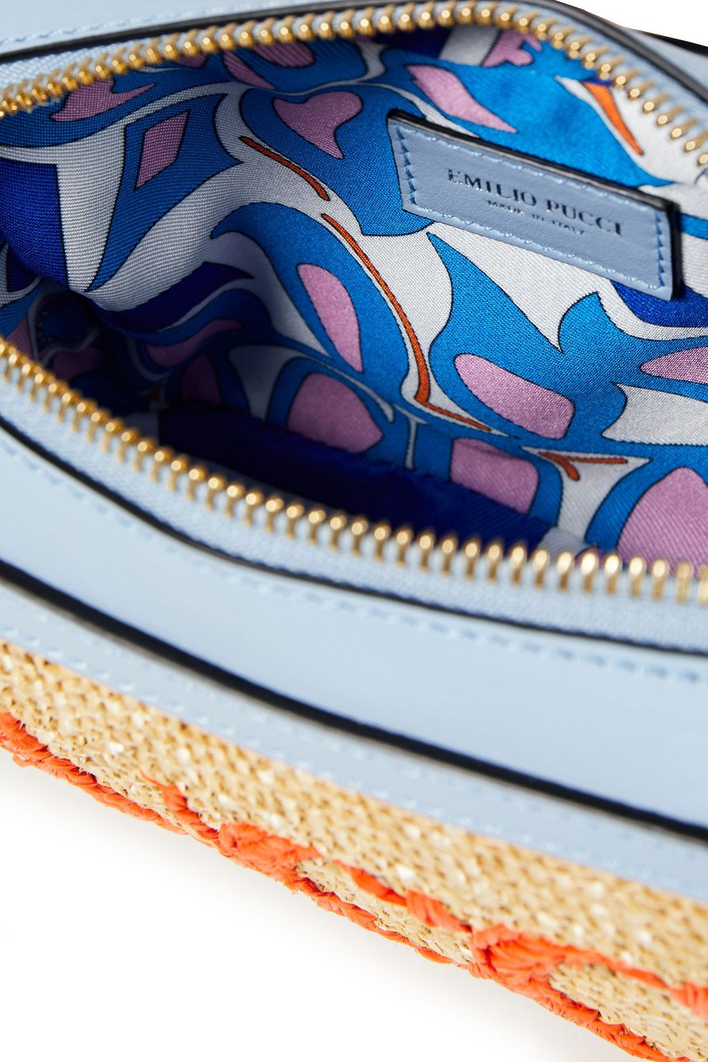 EMILIO PUCCI Logo-embroidered straw and leather shoulder bag