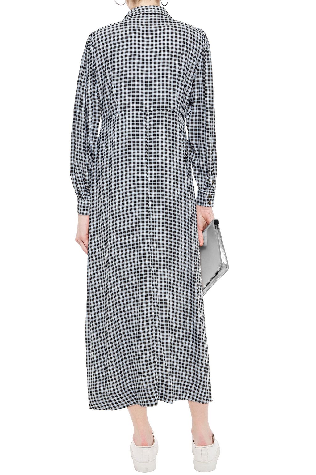 GANNI Printed crepe maxi shirt dress